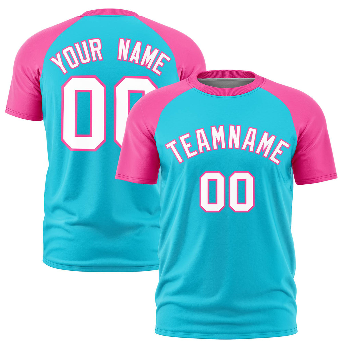 Custom Sky Blue Pink Raglan Sleeves Performance T-Shirt