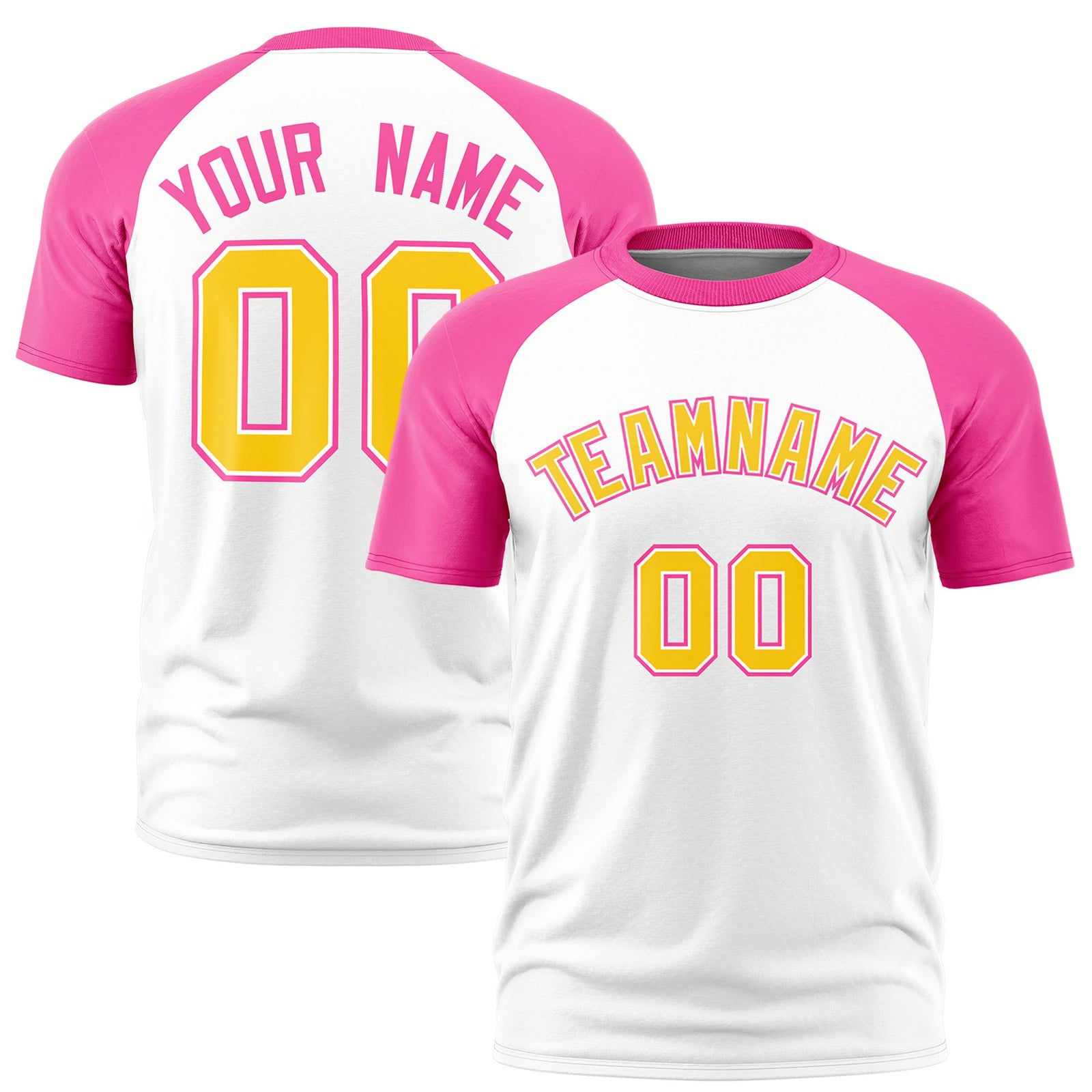 Custom White Pink Raglan Sleeves Performance T-Shirt