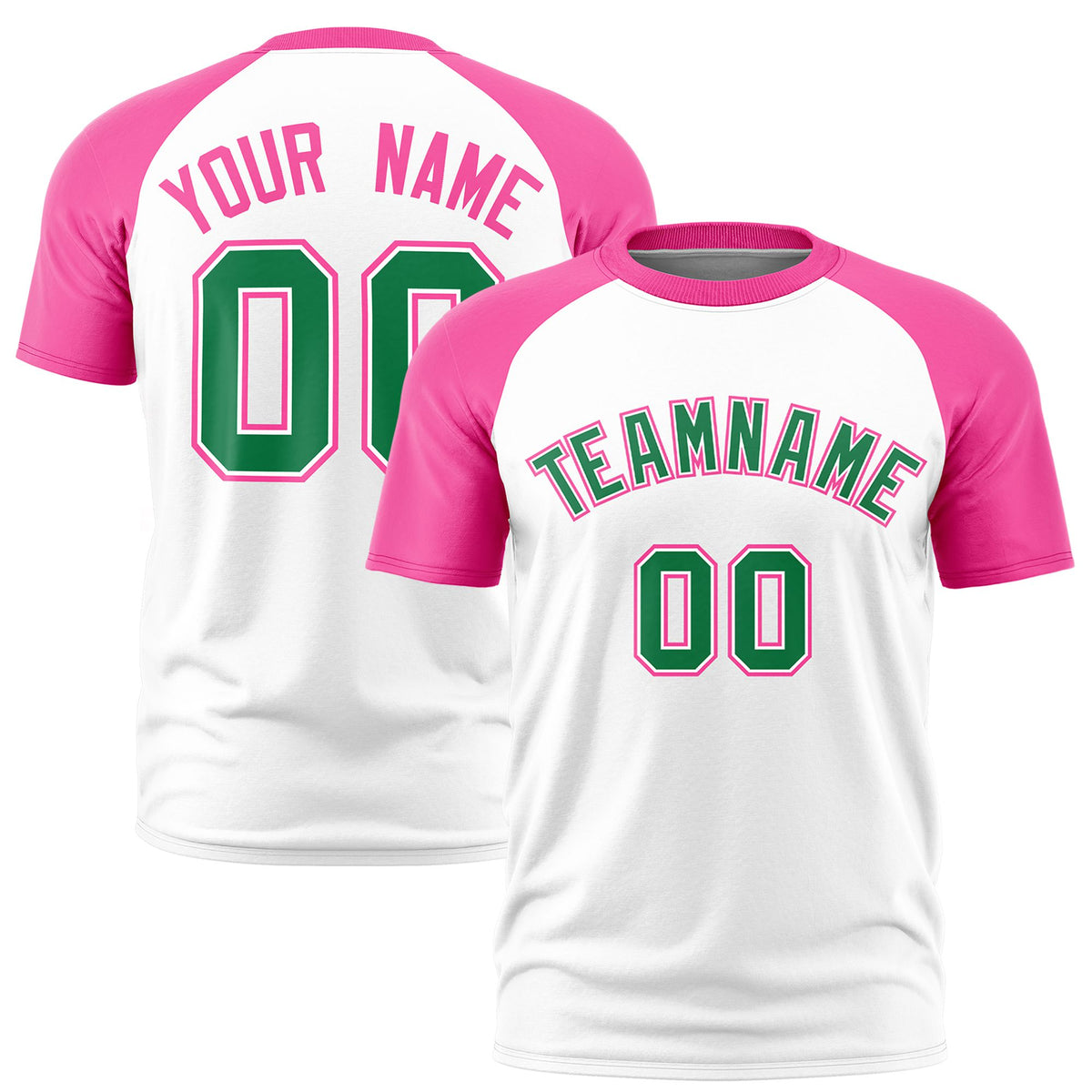 Custom White Pink Raglan Sleeves Performance T-Shirt