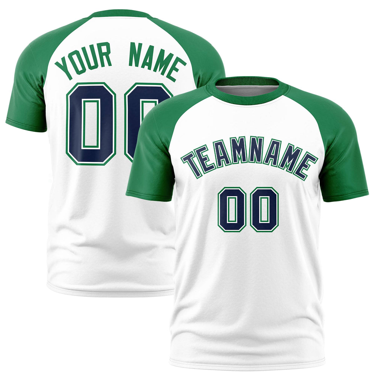 Custom White Kelly Green Raglan Sleeves Performance T-Shirt