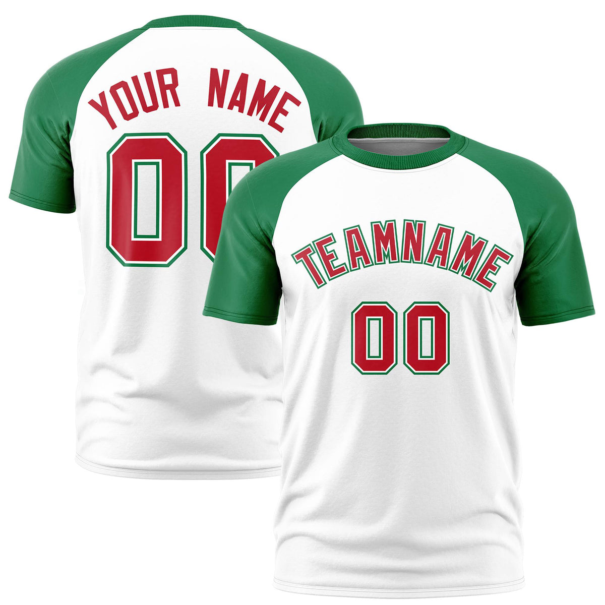 Custom White Kelly Green Raglan Sleeves Performance T-Shirt