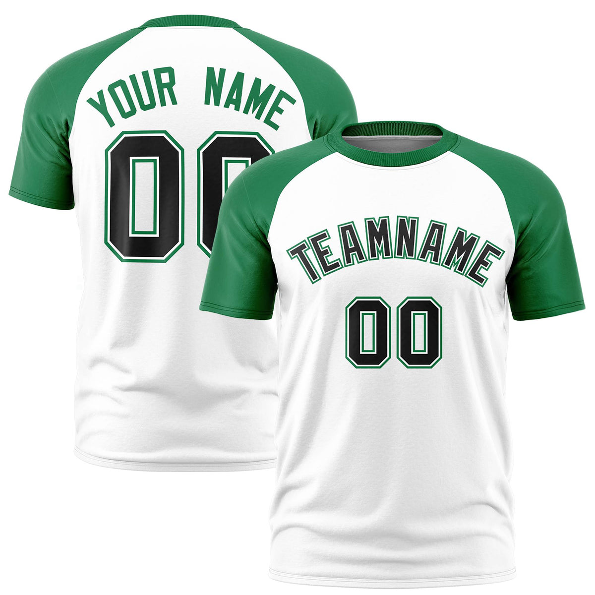 Custom White Kelly Green Raglan Sleeves Performance T-Shirt