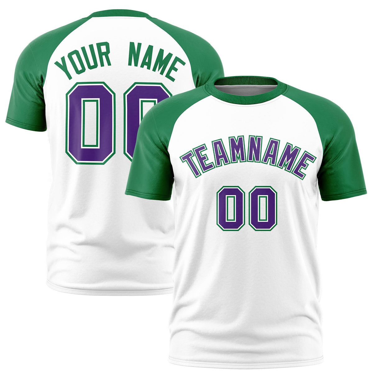 Custom White Kelly Green Raglan Sleeves Performance T-Shirt