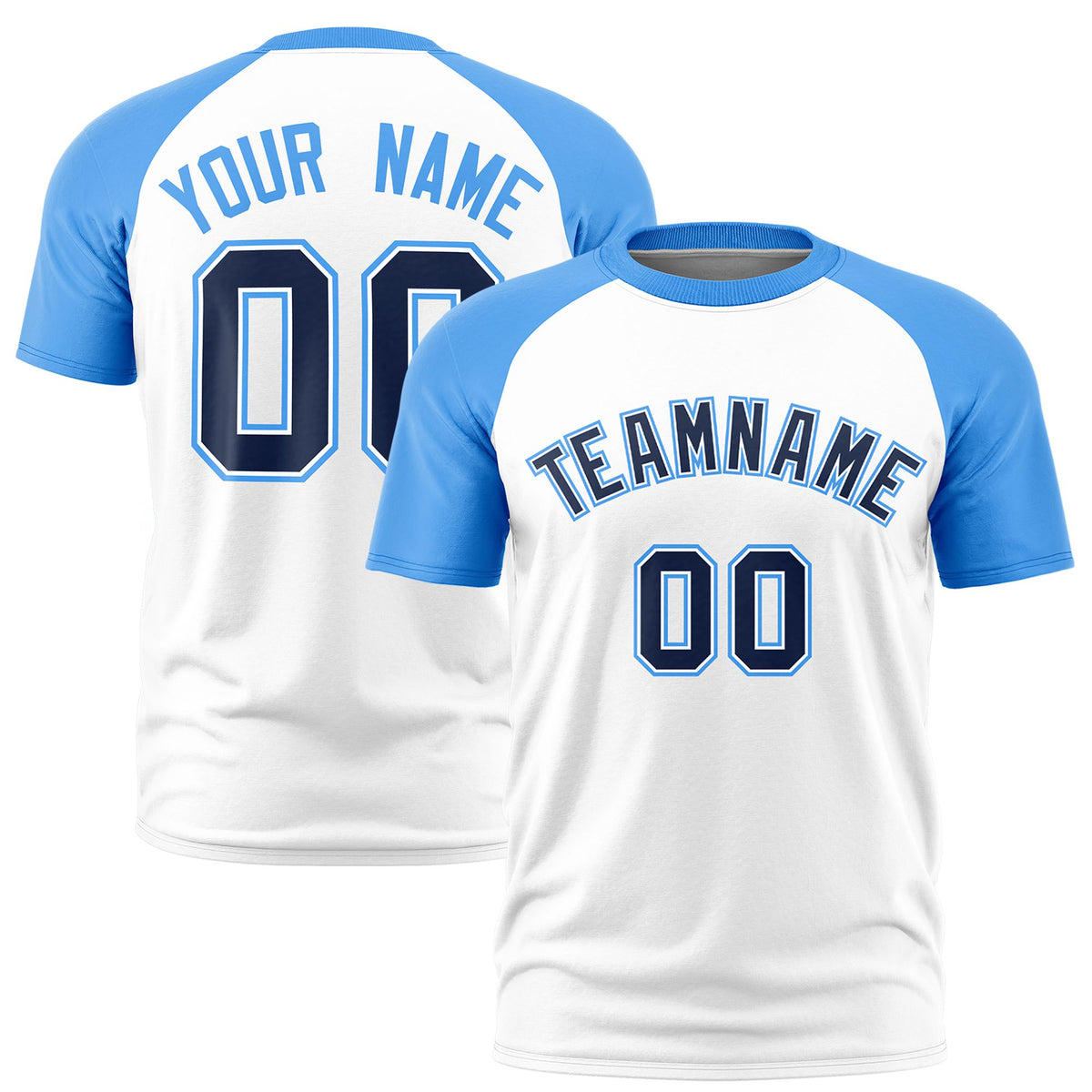 Custom White Powder Blue Raglan Sleeves Performance T-Shirt