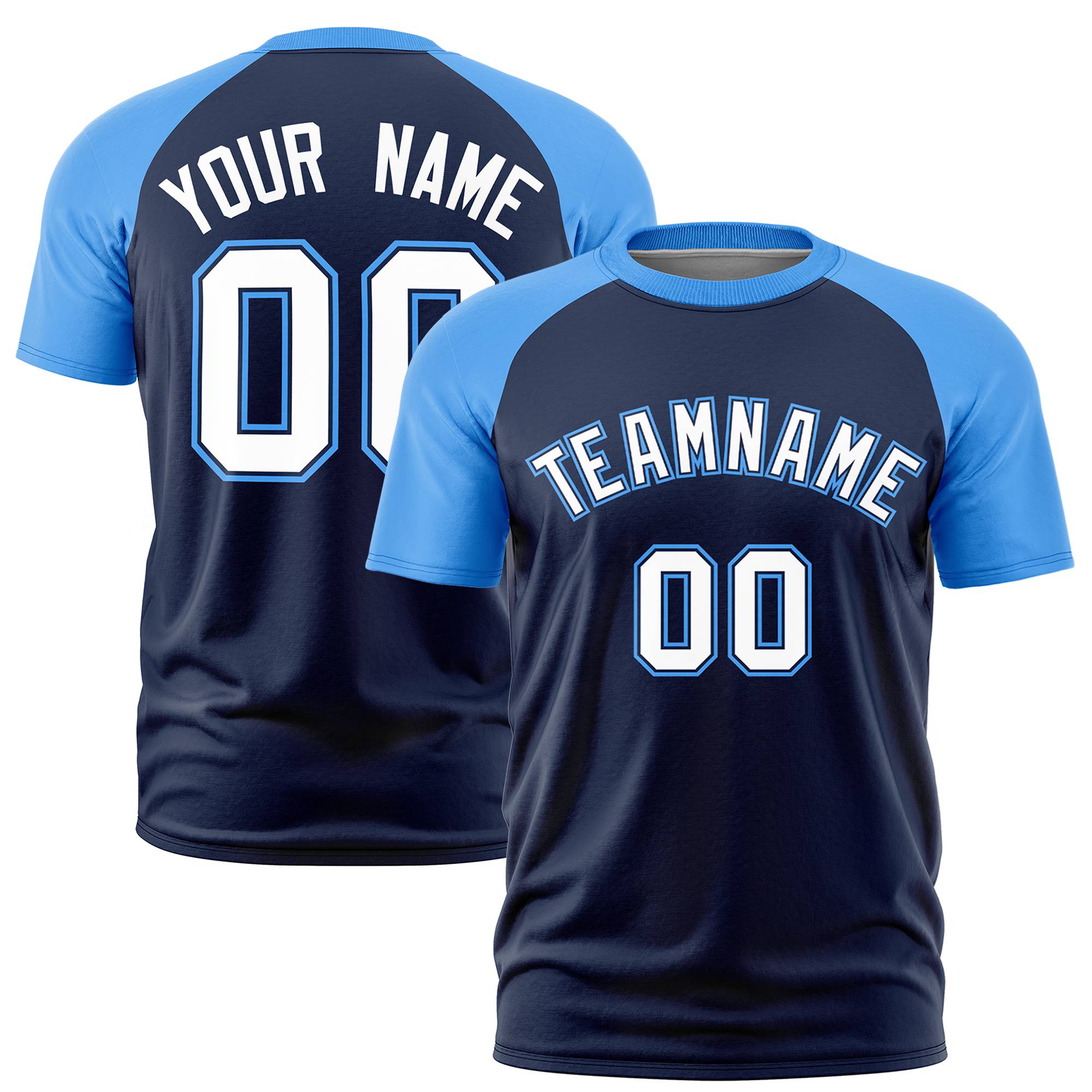 Custom Navy Powder Blue Raglan Sleeves Performance T-Shirt