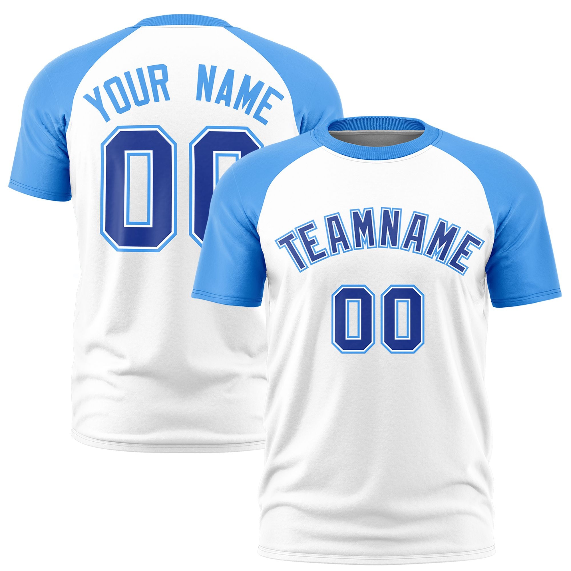 Custom White Powder Blue Raglan Sleeves Performance T-Shirt