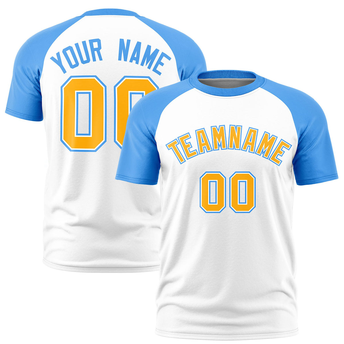 Custom White Powder Blue Raglan Sleeves Performance T-Shirt