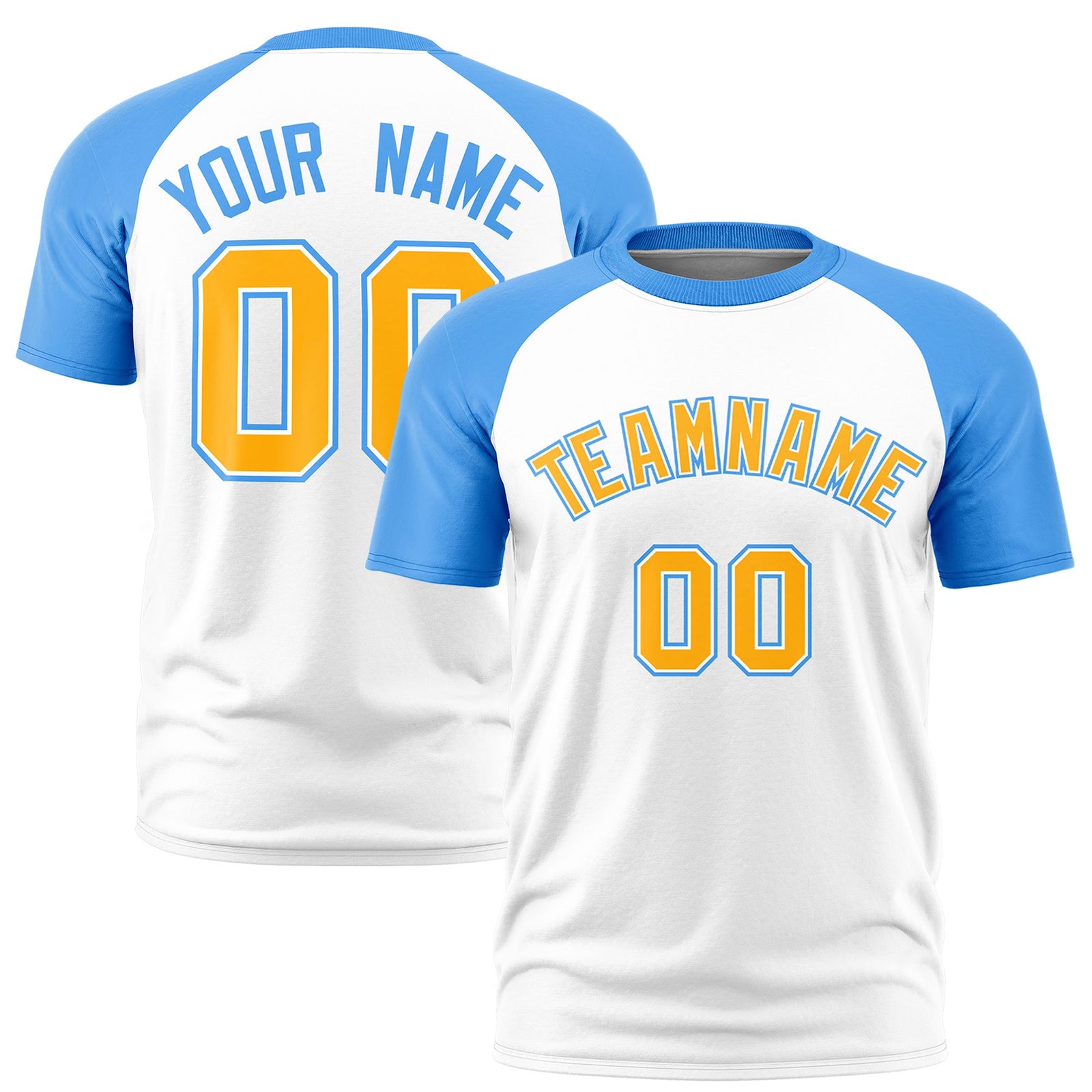 Custom White Powder Blue Raglan Sleeves Performance T-Shirt