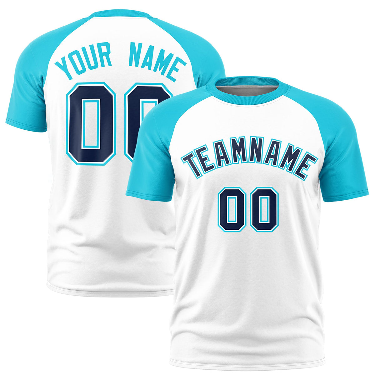 Custom White Sky Blue Raglan Sleeves Performance T-Shirt