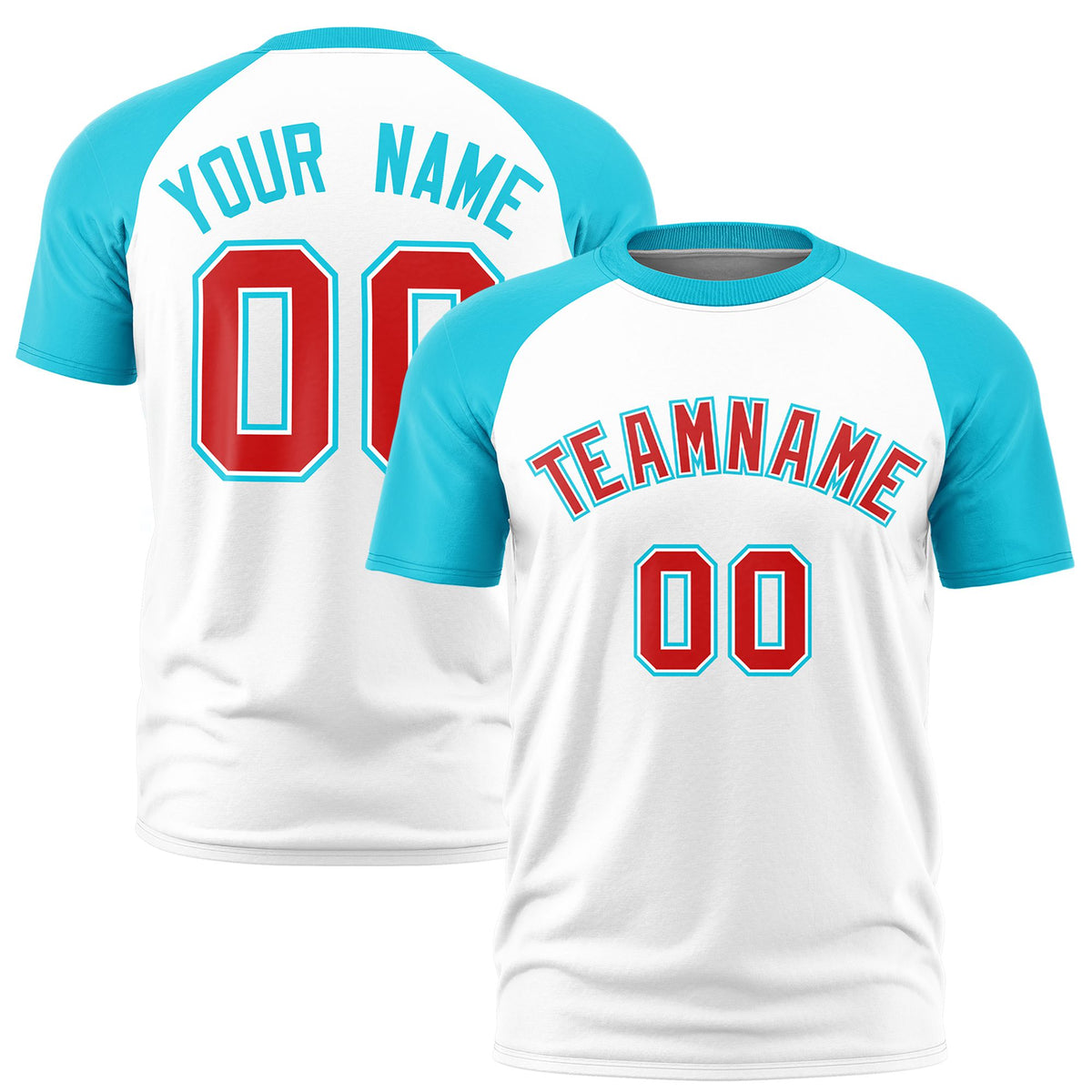 Custom White Sky Blue Raglan Sleeves Performance T-Shirt