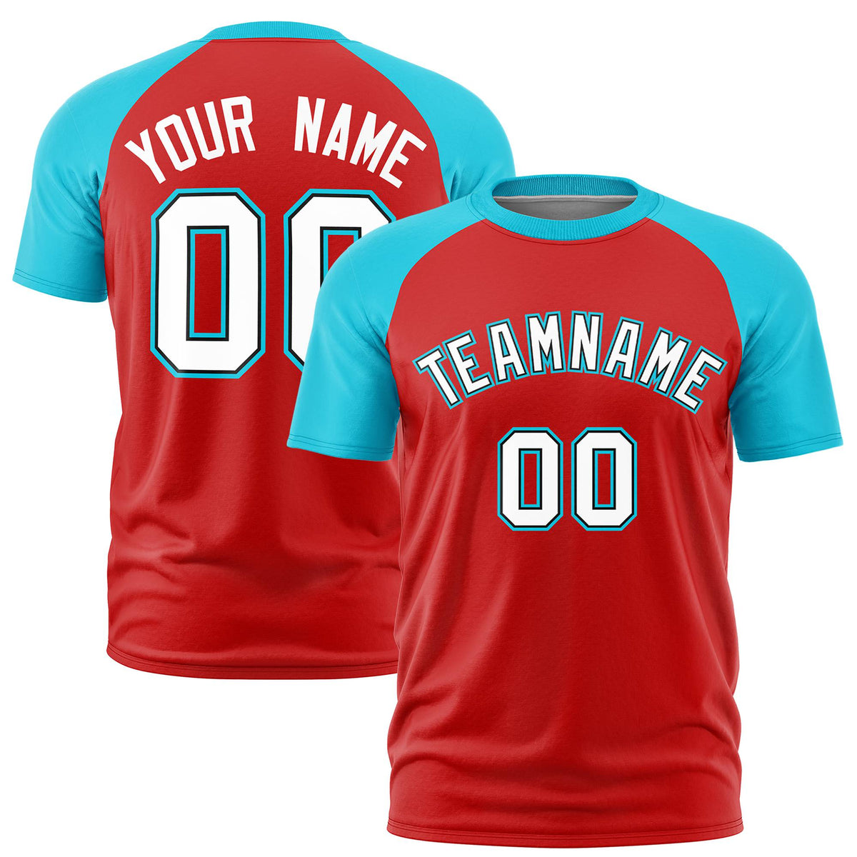 Custom White Sky Blue Raglan Sleeves Performance T-Shirt