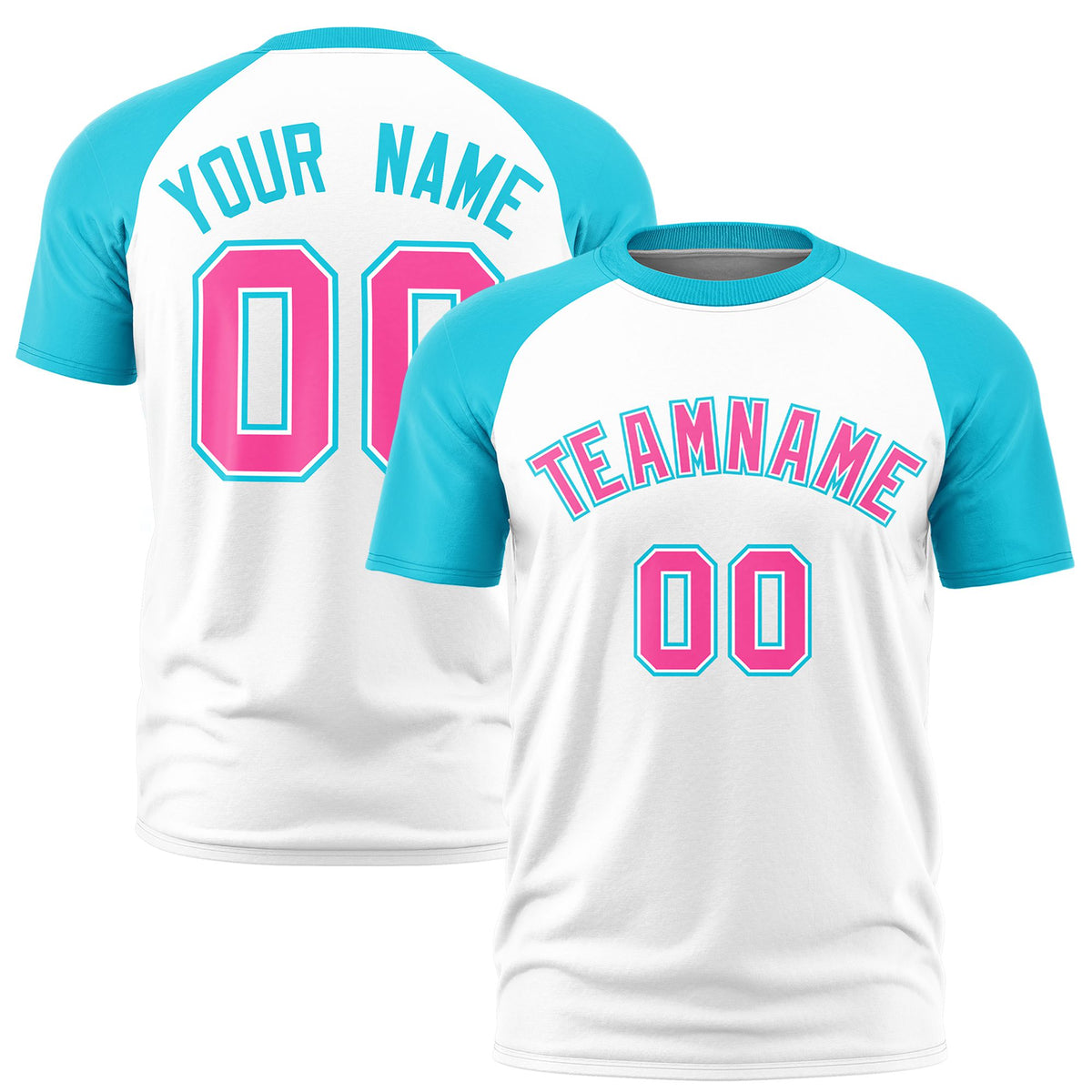 Custom White Sky Blue Raglan Sleeves Performance T-Shirt