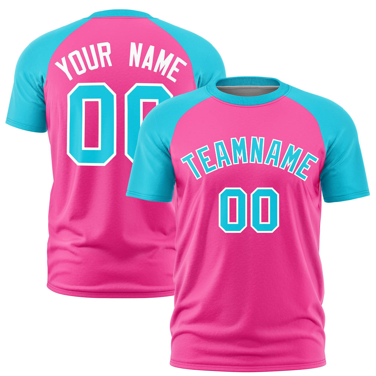 Custom Pink Sky Blue Raglan Sleeves Performance T-Shirt