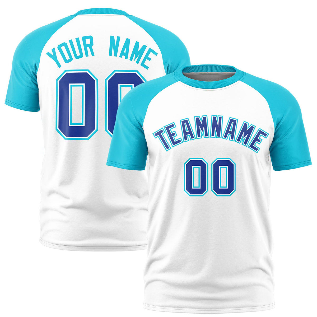 Custom White Sky Blue Raglan Sleeves Performance T-Shirt