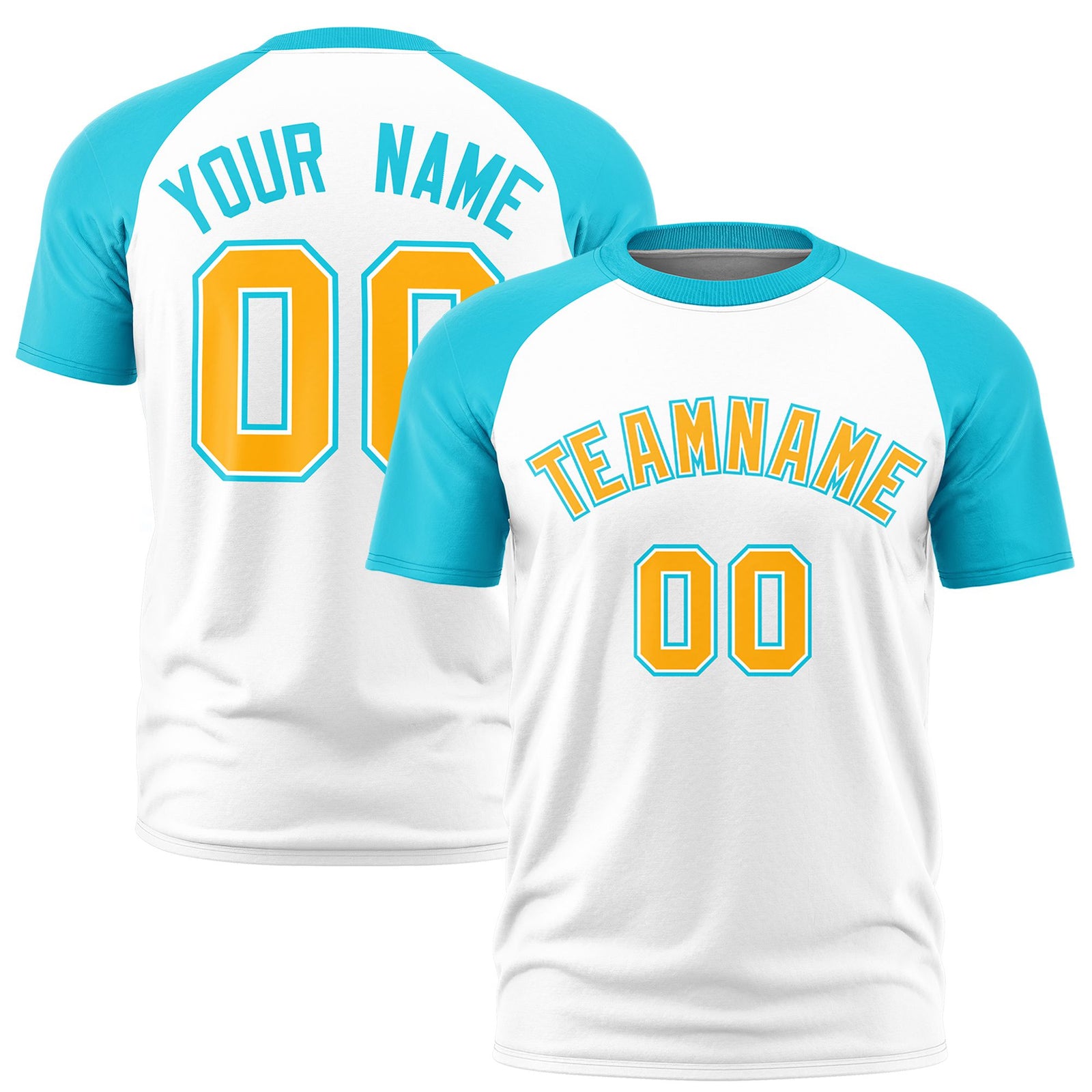 Custom White Sky Blue Raglan Sleeves Performance T-Shirt