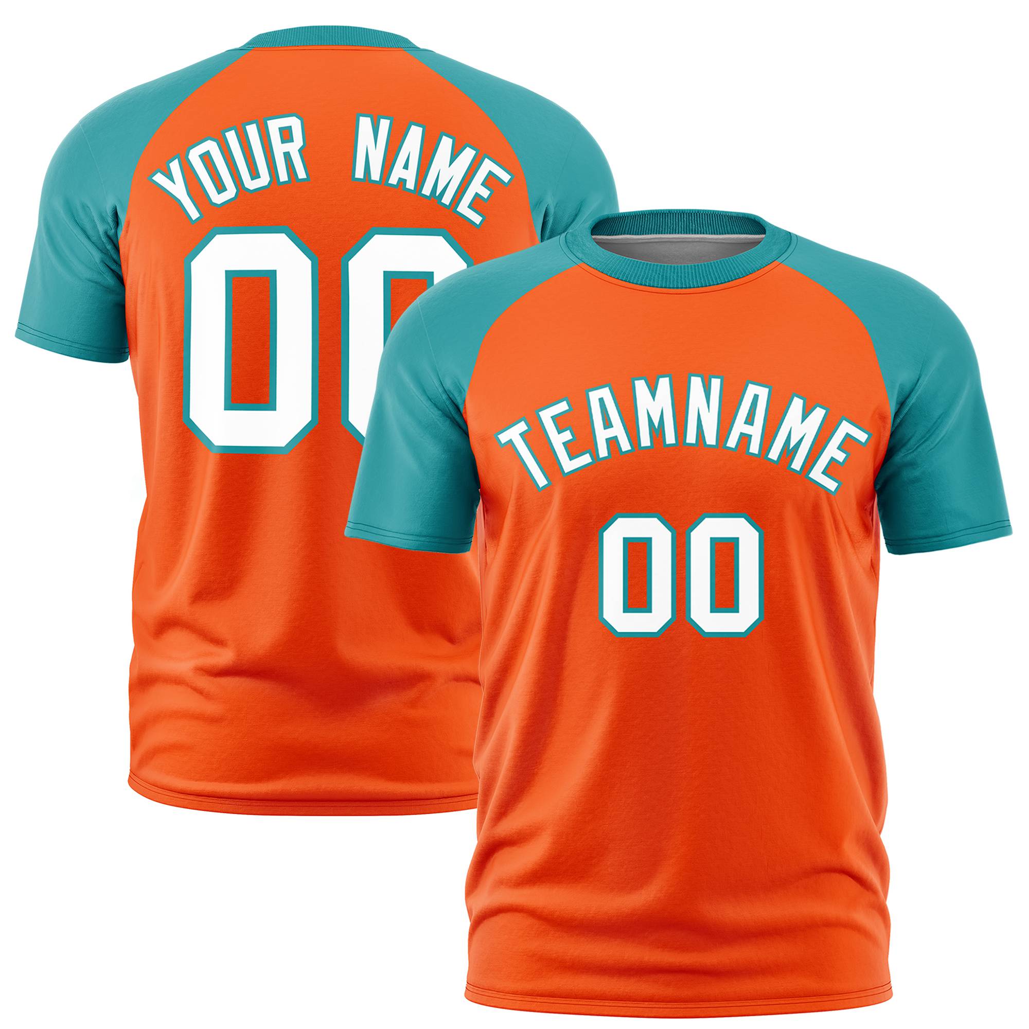 Custom Orange Aqua Raglan Sleeves Performance T-Shirt