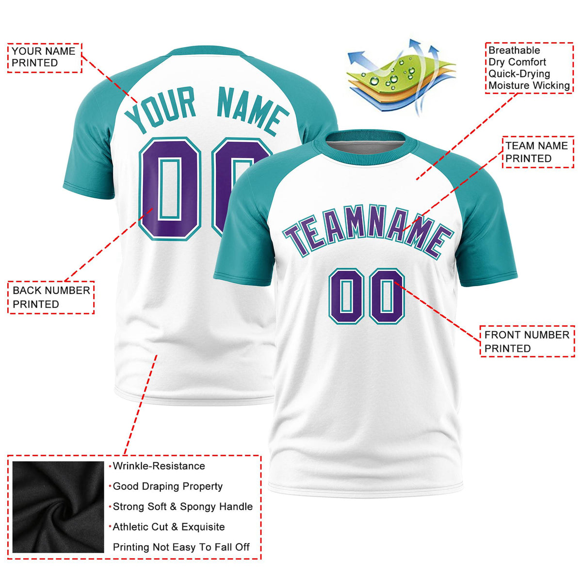 Custom White Aqua Raglan Sleeves Performance T-Shirt