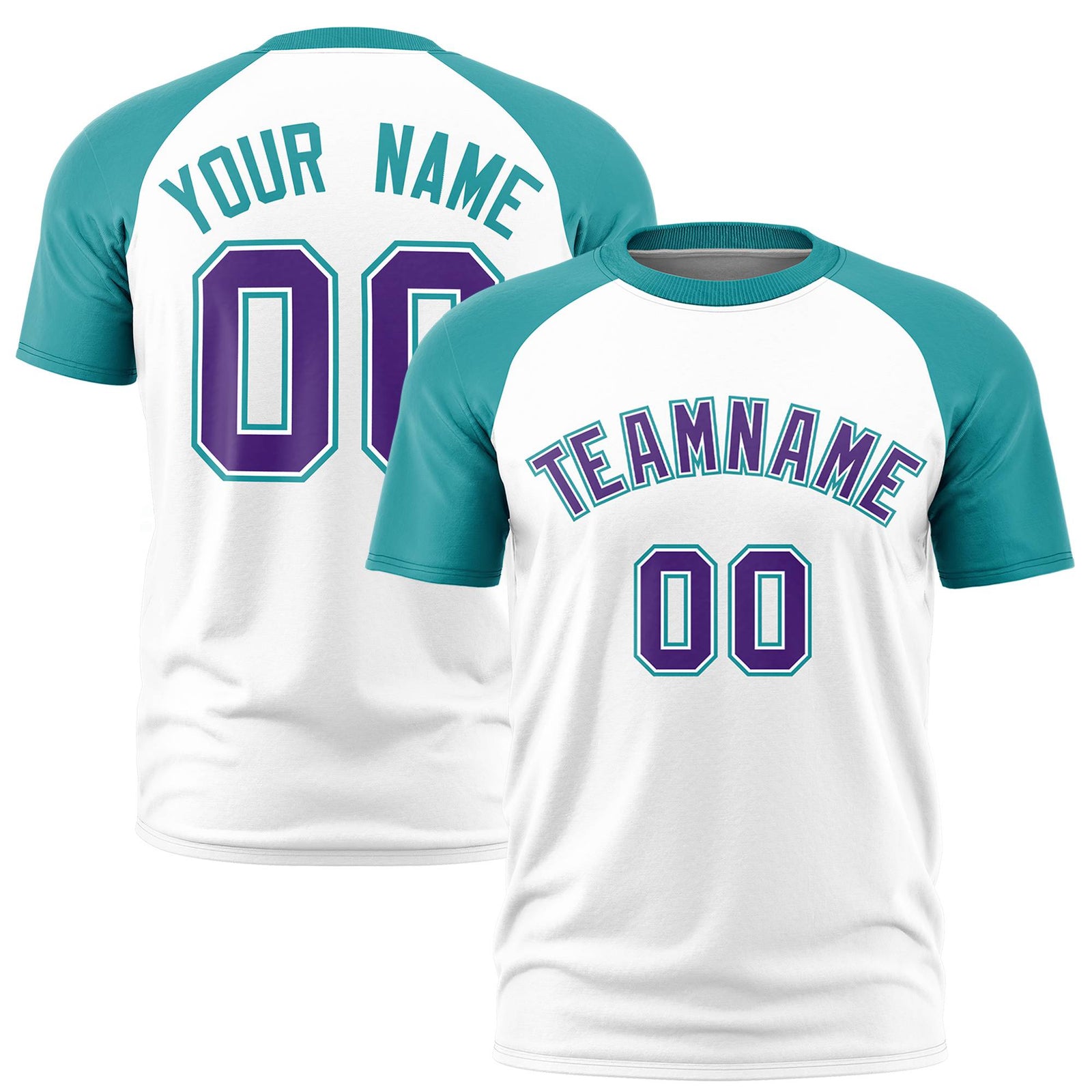 Custom White Aqua Raglan Sleeves Performance T-Shirt