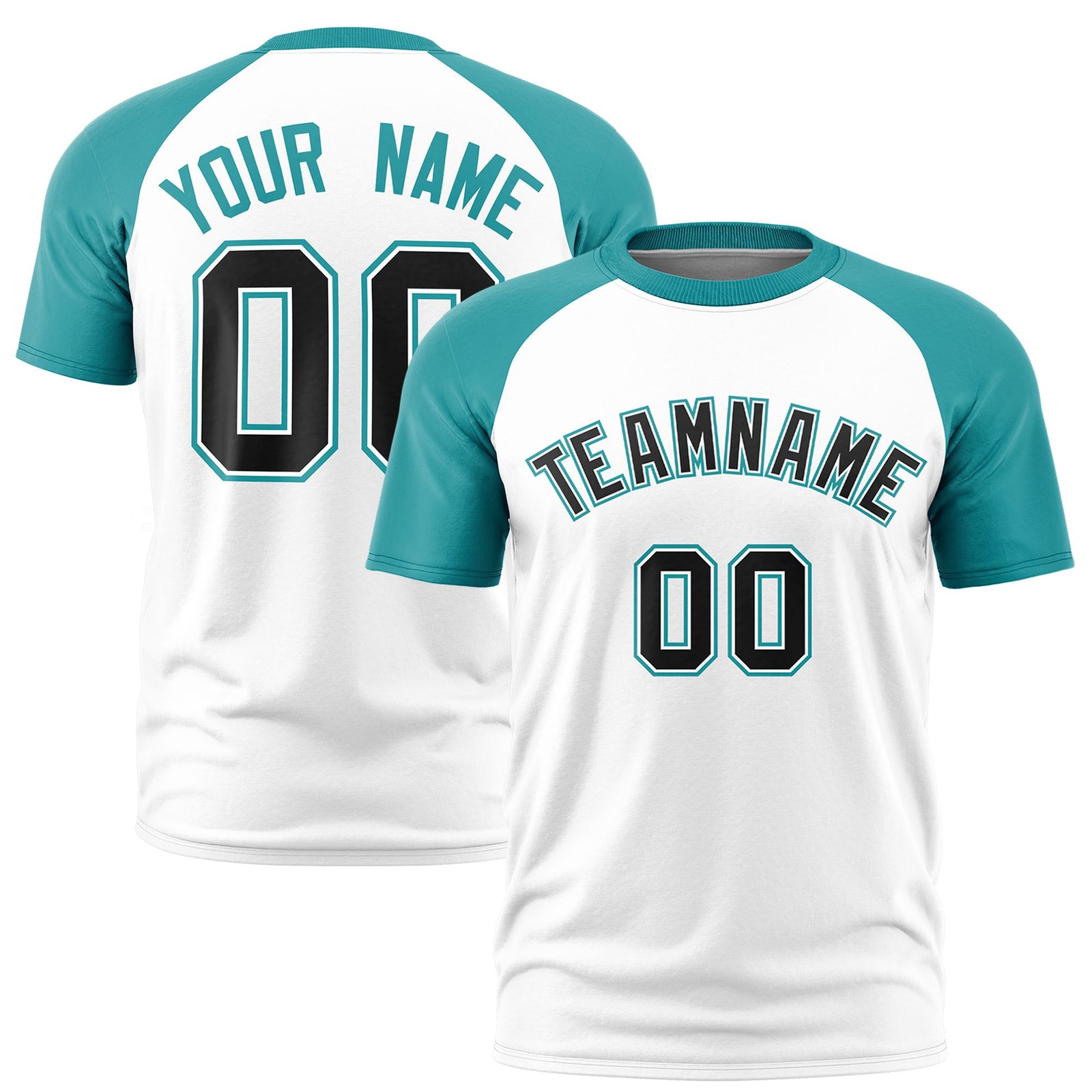 Custom White Aqua Raglan Sleeves Performance T-Shirt