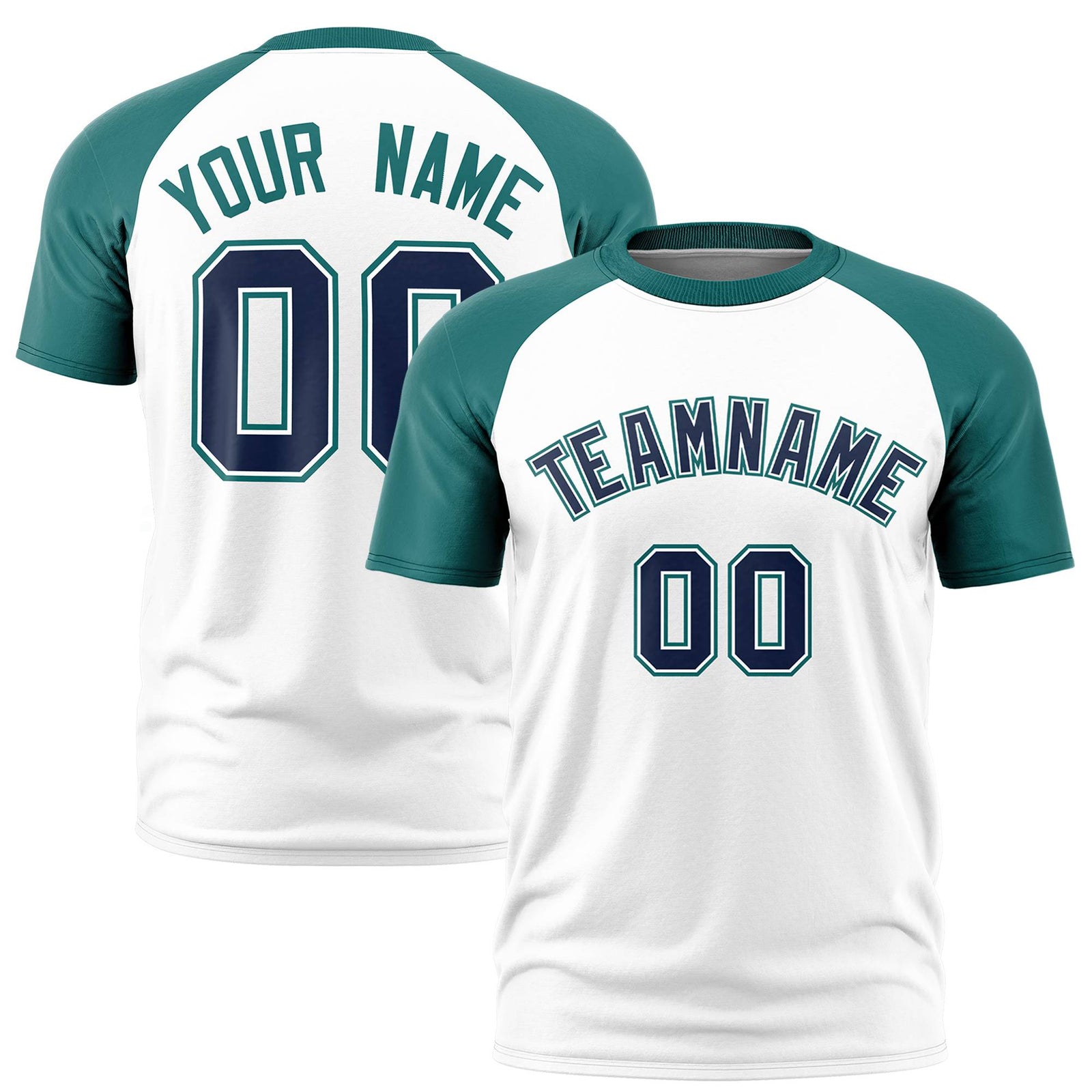 Custom White Aqua Raglan Sleeves Performance T-Shirt