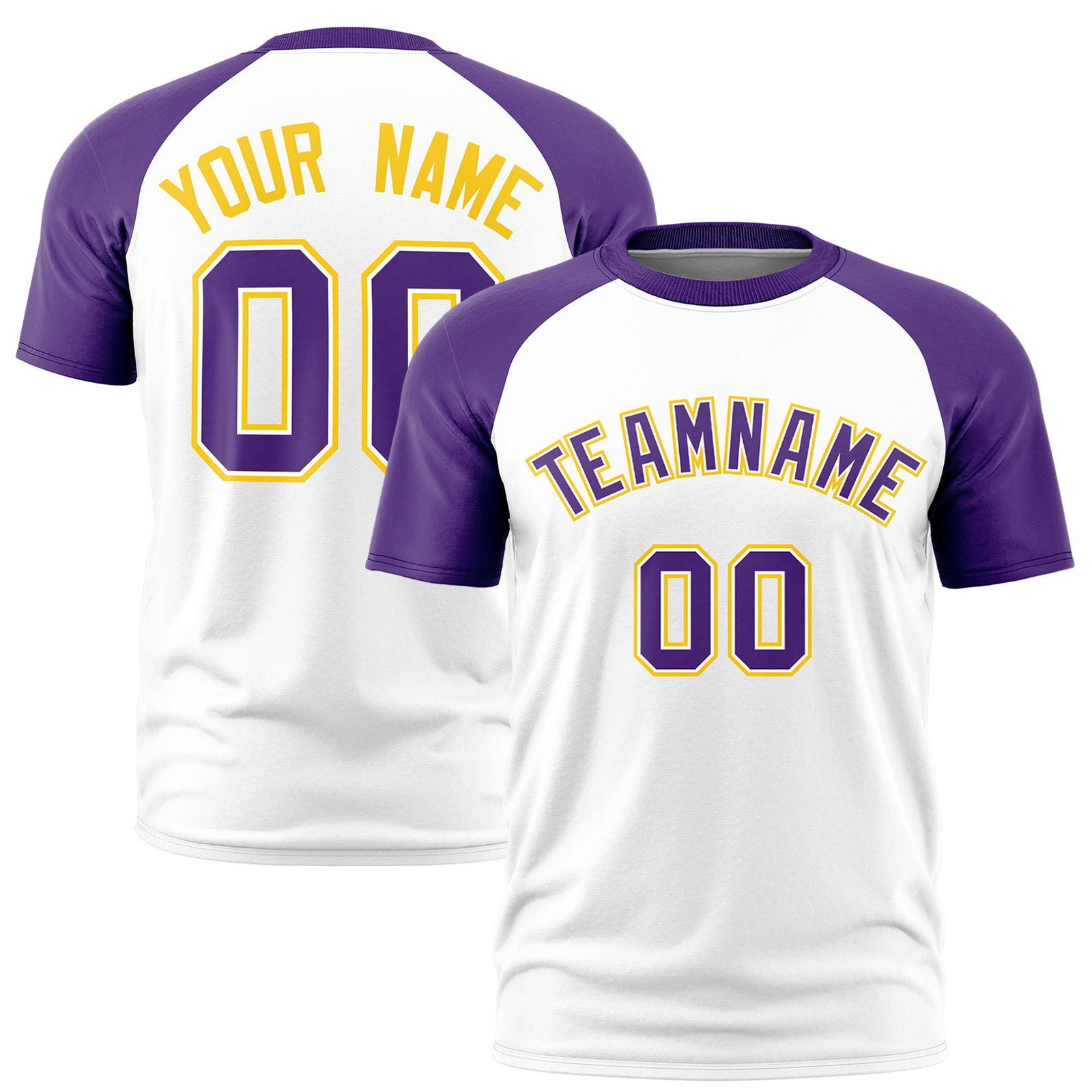 Custom White Purple Raglan Sleeves Performance T-Shirt