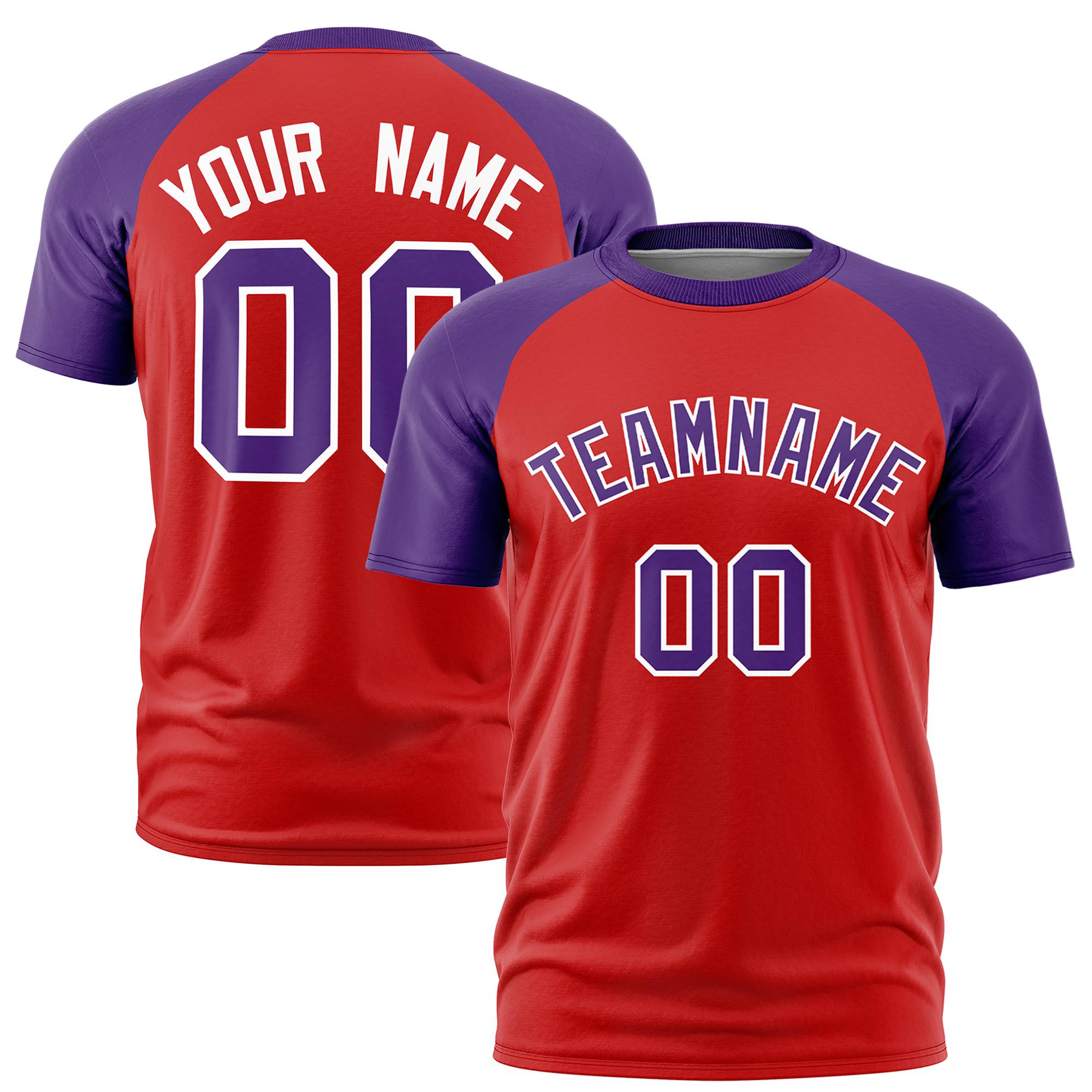 Custom Red Purple Raglan Sleeves Performance T-Shirt