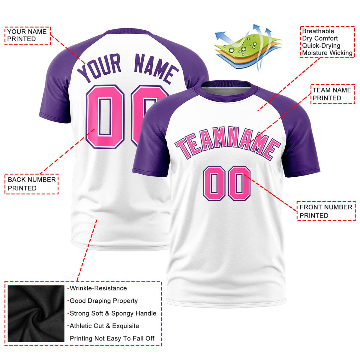 Custom White Purple Raglan Sleeves Performance T-Shirt