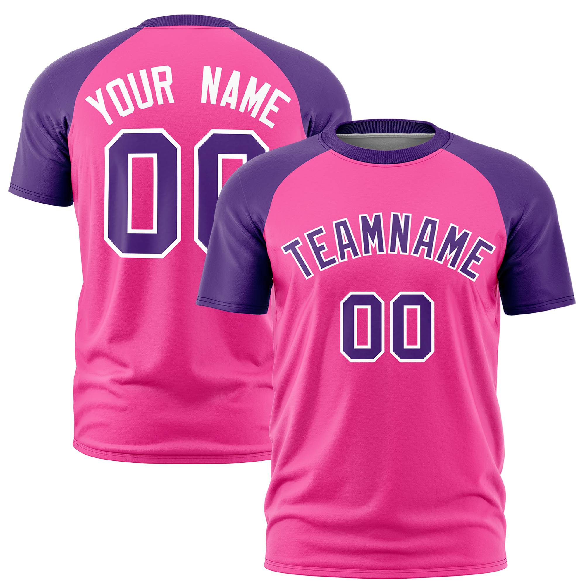 Custom Pink Purple Raglan Sleeves Performance T-Shirt