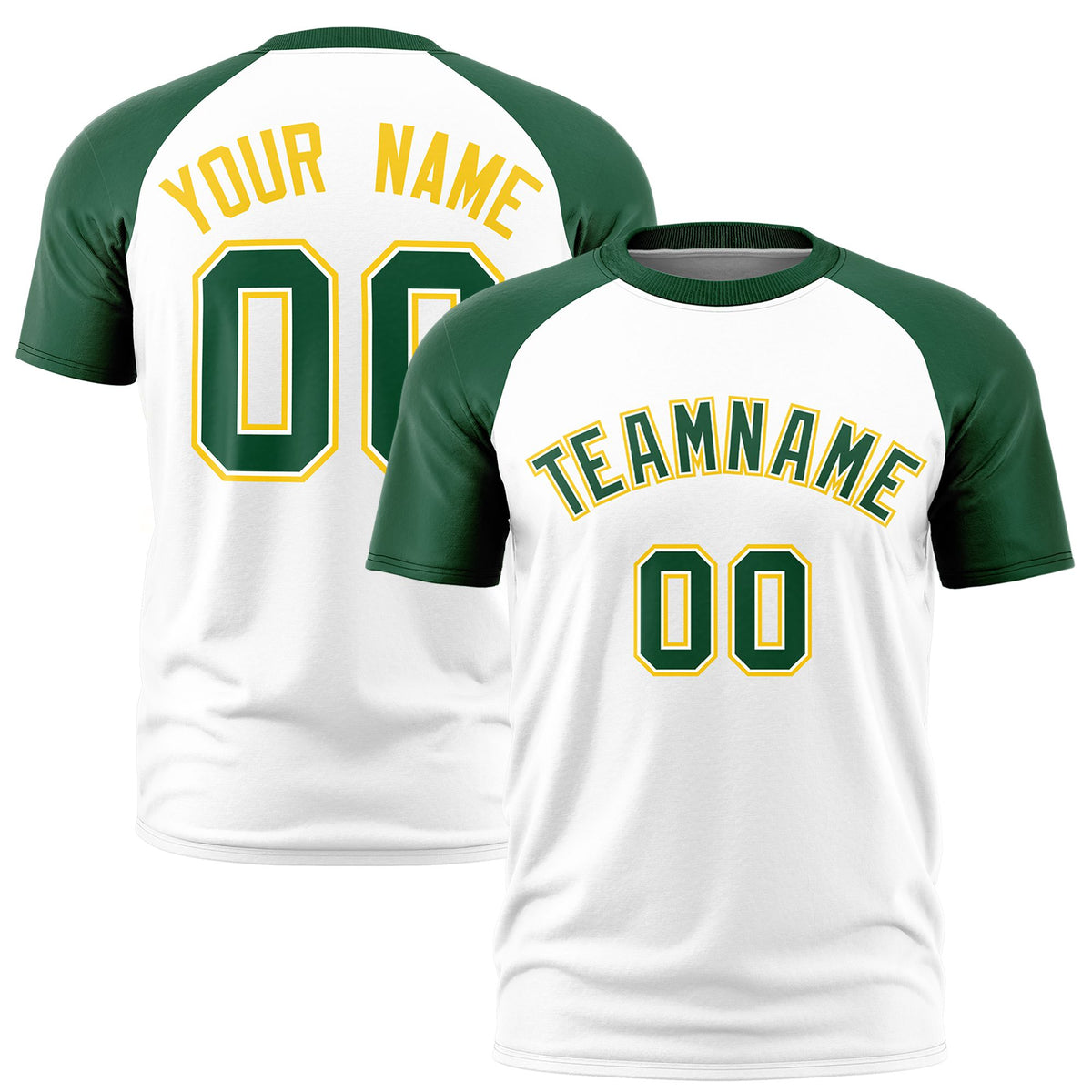 Custom White Green Raglan Sleeves Performance T-Shirt