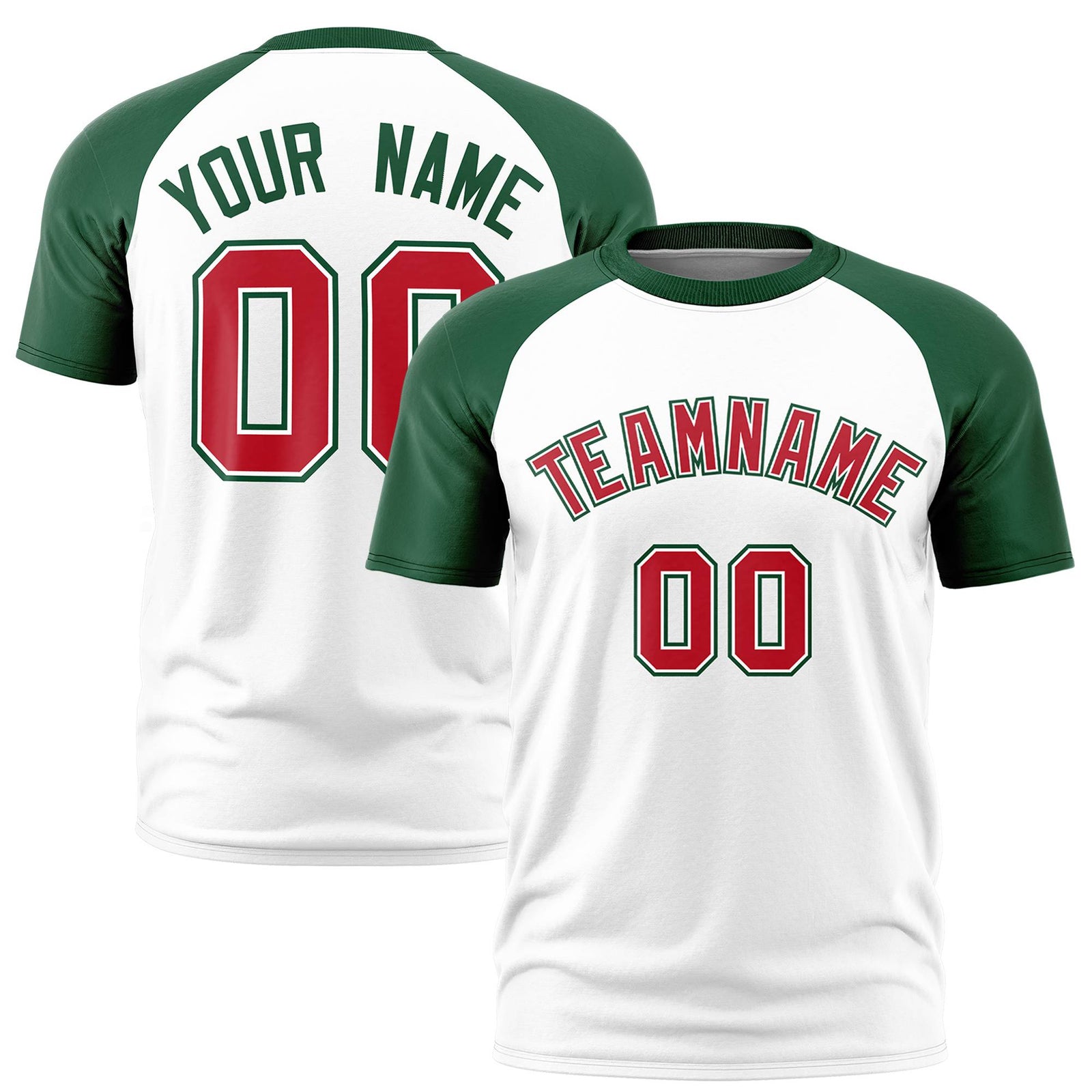Custom White Green Raglan Sleeves Performance T-Shirt