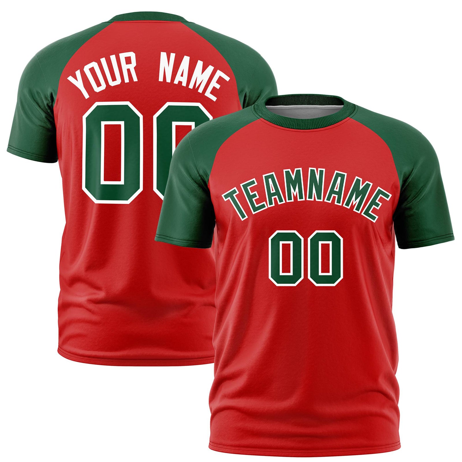 Custom Red Green Raglan Sleeves Performance T-Shirt