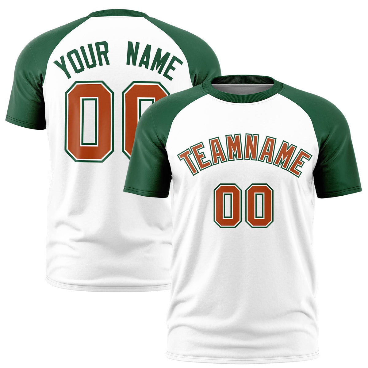 Custom White Green Raglan Sleeves Performance T-Shirt