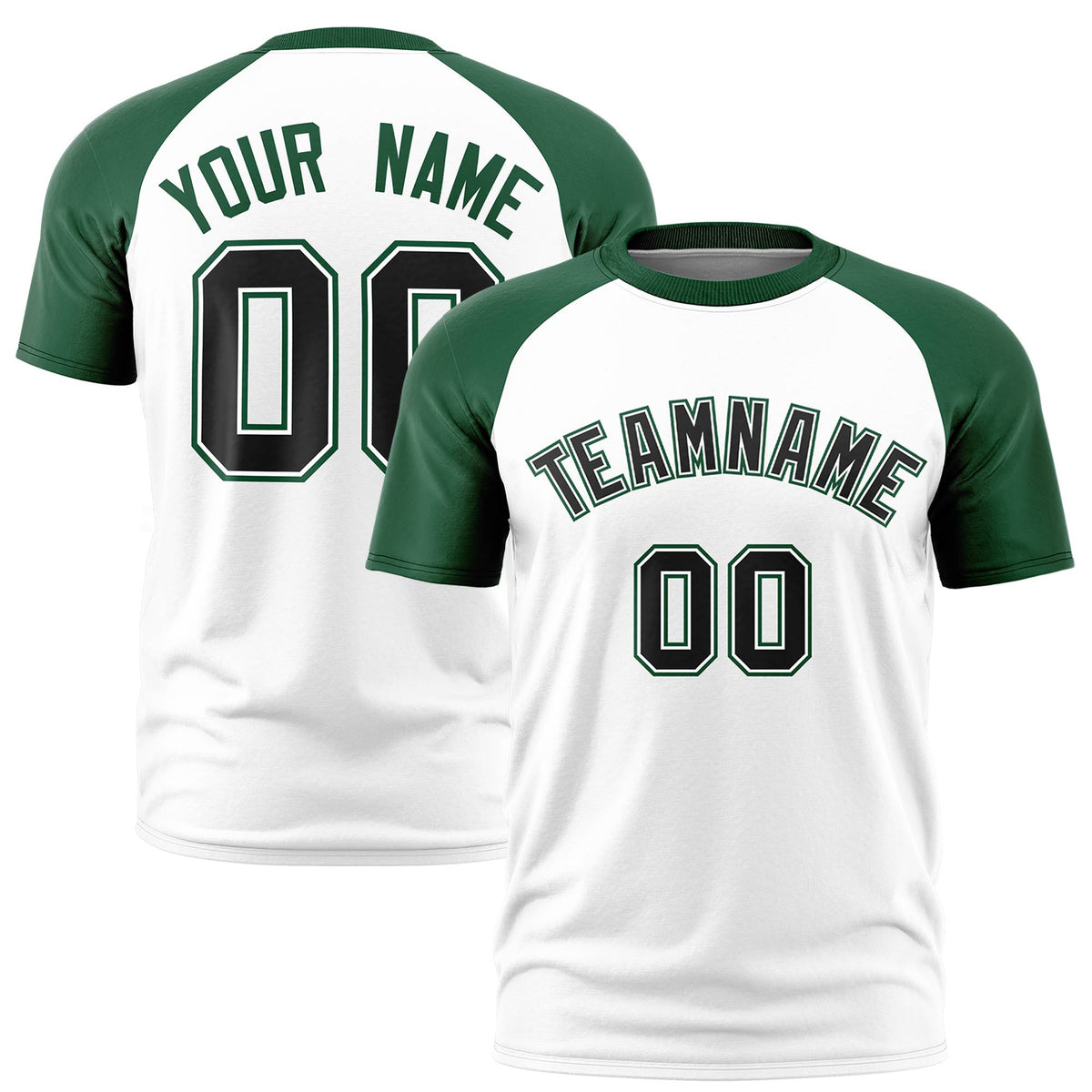 Custom White Green Raglan Sleeves Performance T-Shirt