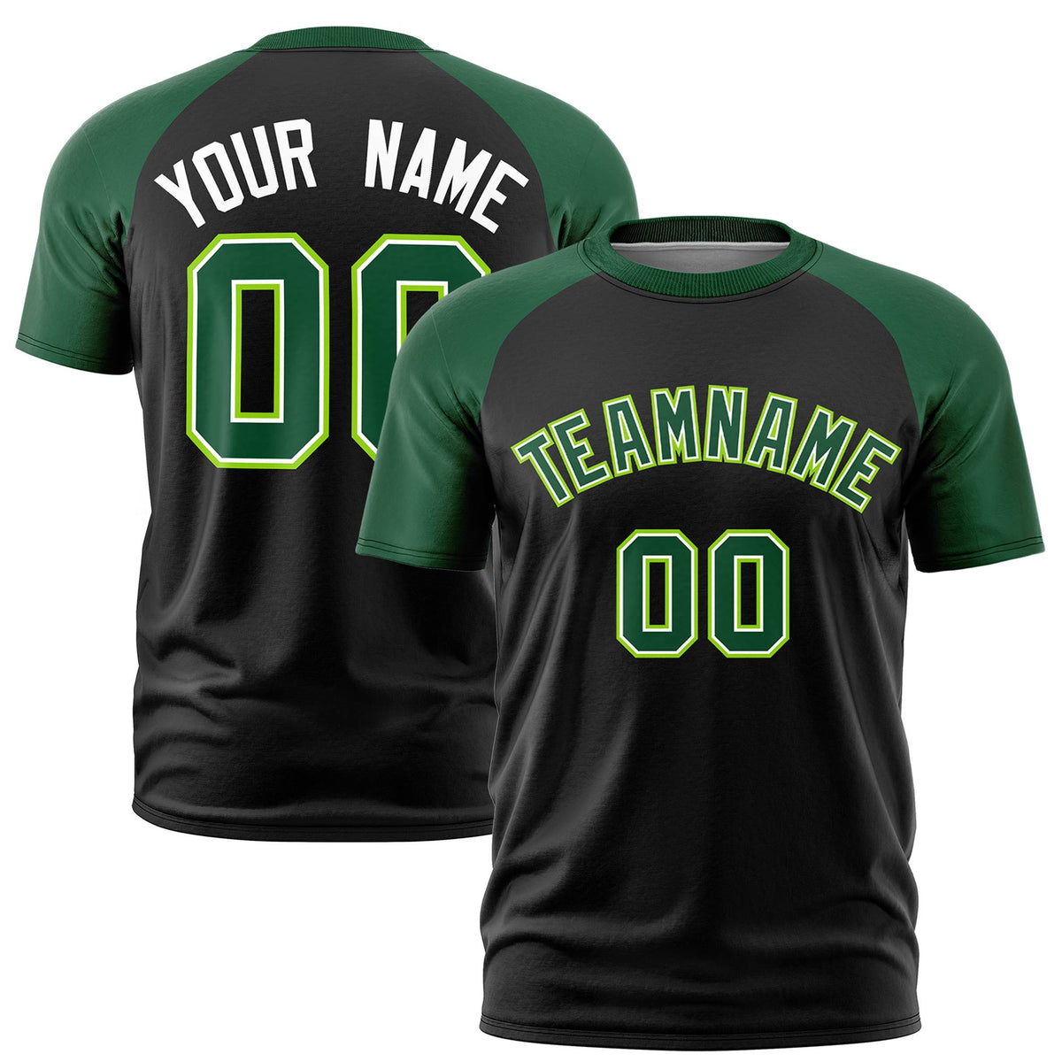 Custom White Green Raglan Sleeves Performance T-Shirt
