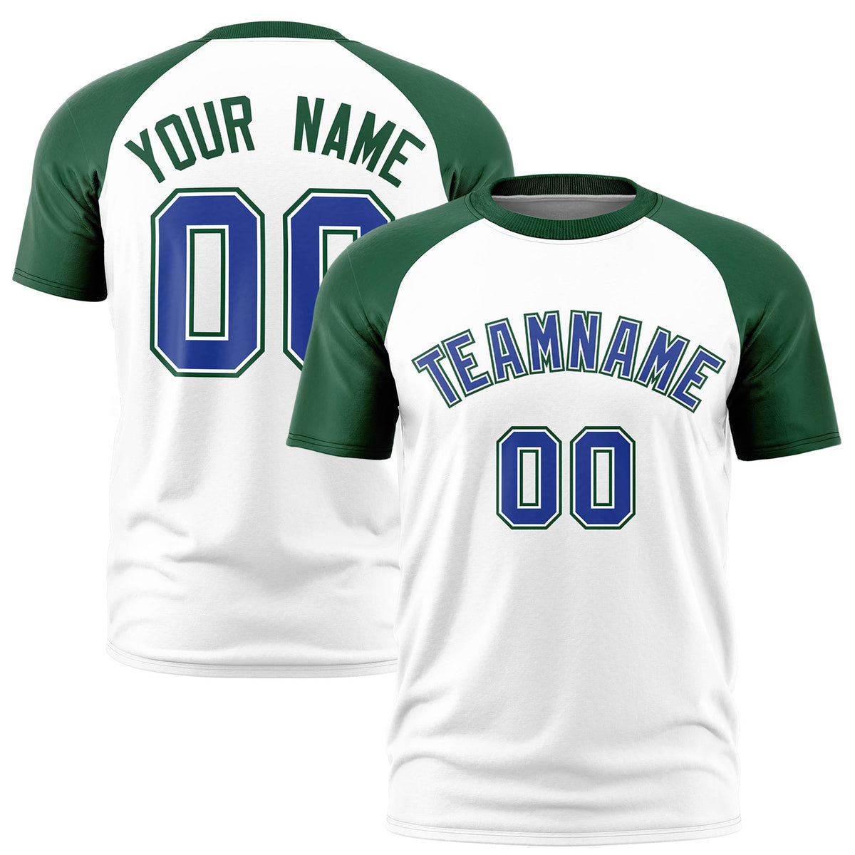 Custom White Green Raglan Sleeves Performance T-Shirt