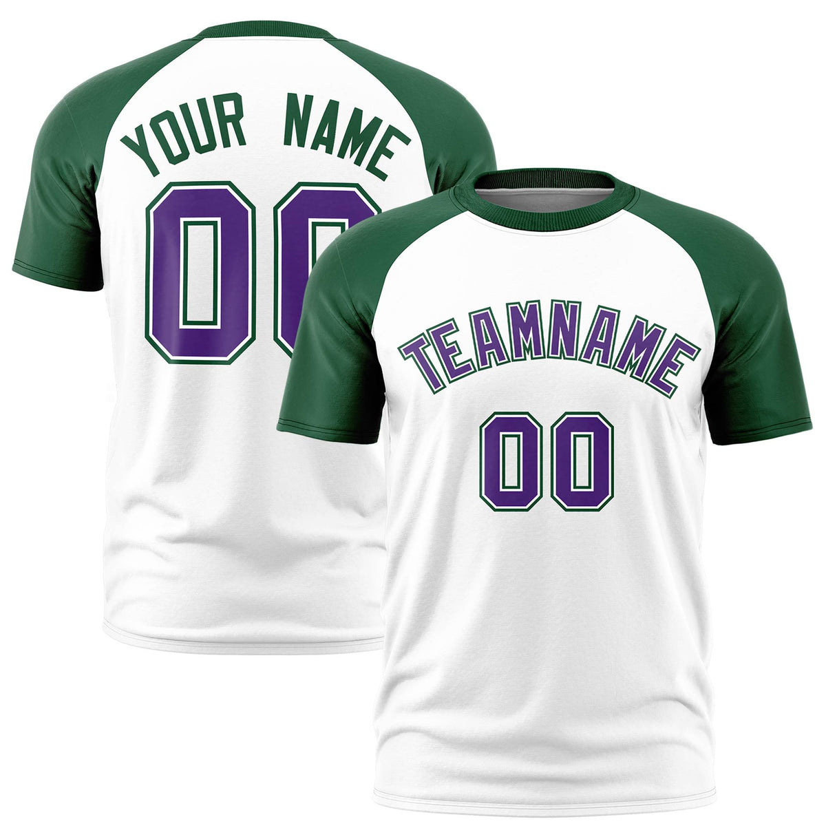 Custom White Green Raglan Sleeves Performance T-Shirt