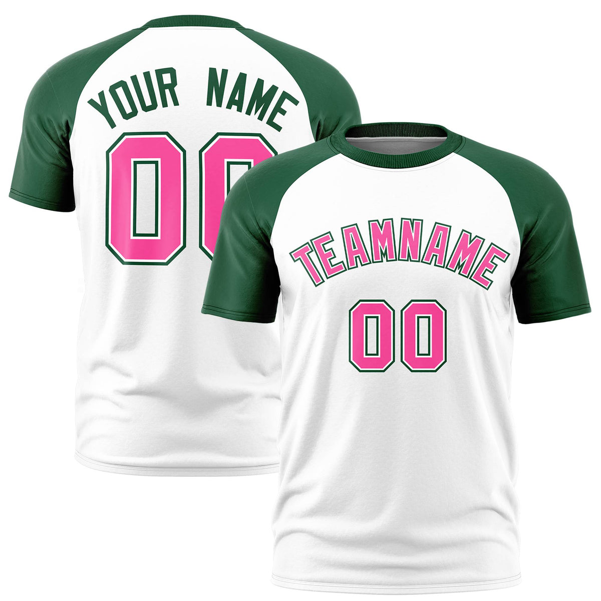 Custom White Green Raglan Sleeves Performance T-Shirt