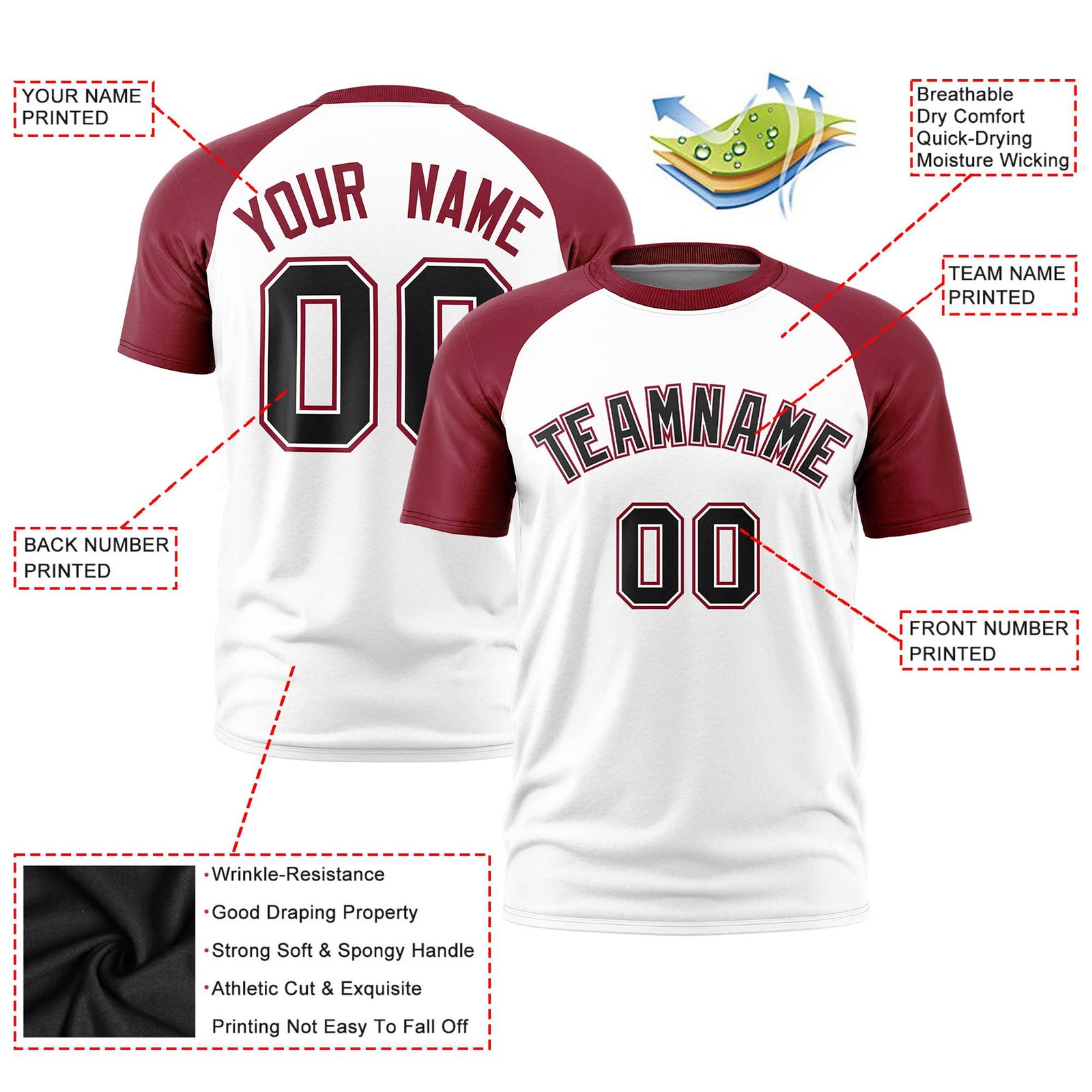 Custom White Crimson Raglan Sleeves Performance T-Shirt