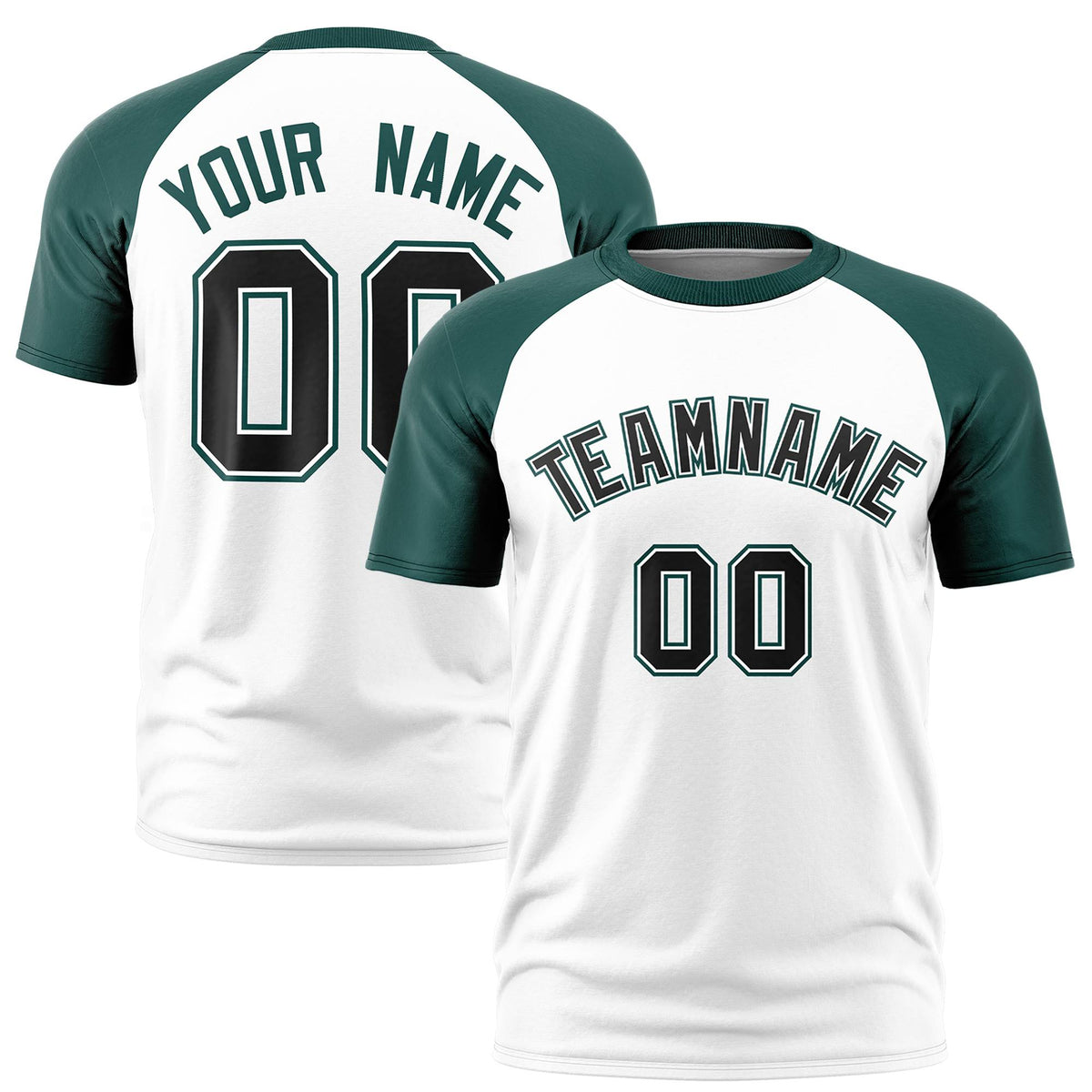 Custom White Midnight Green Raglan Sleeves Performance T-Shirt
