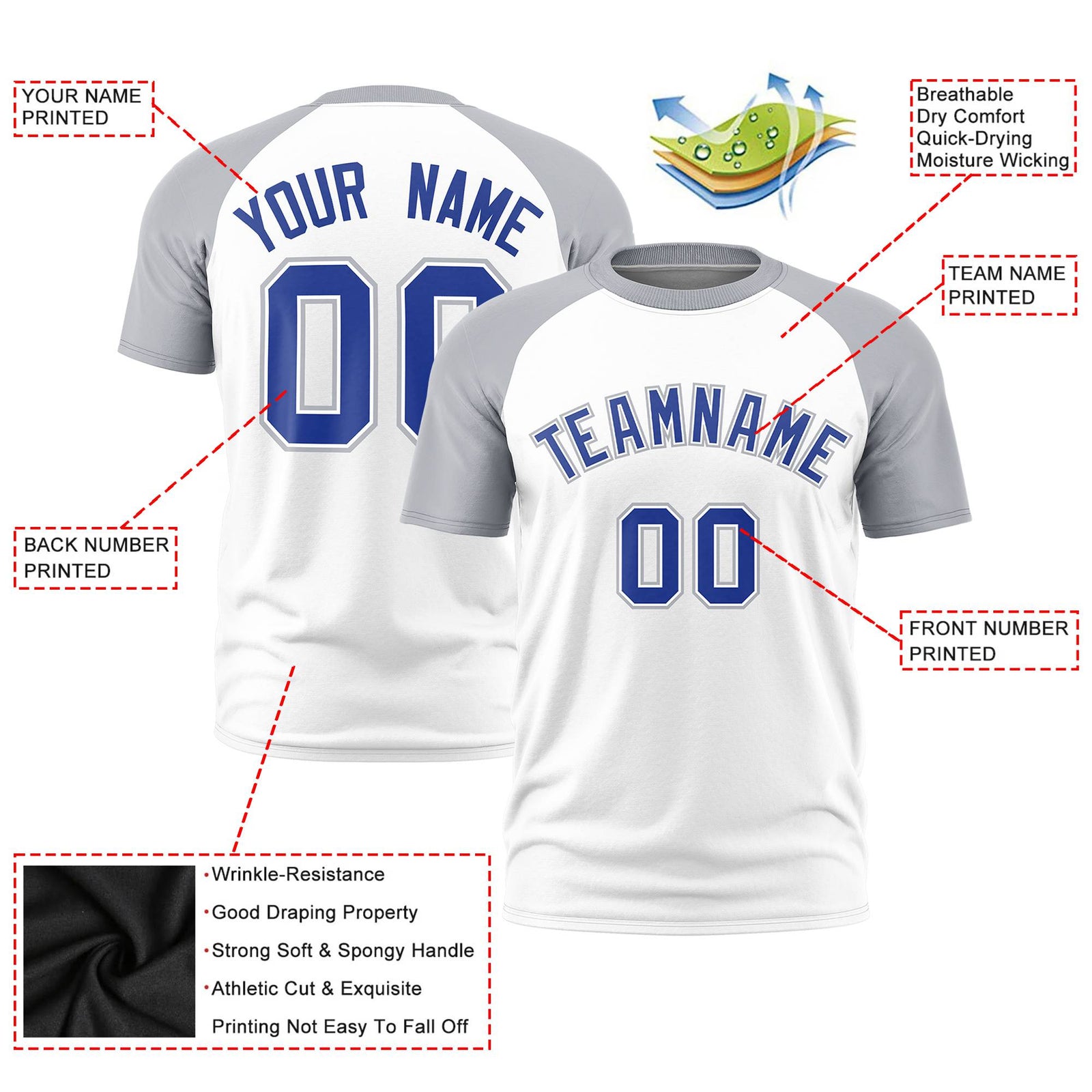 Custom White Gray Raglan Sleeves Performance T-Shirt