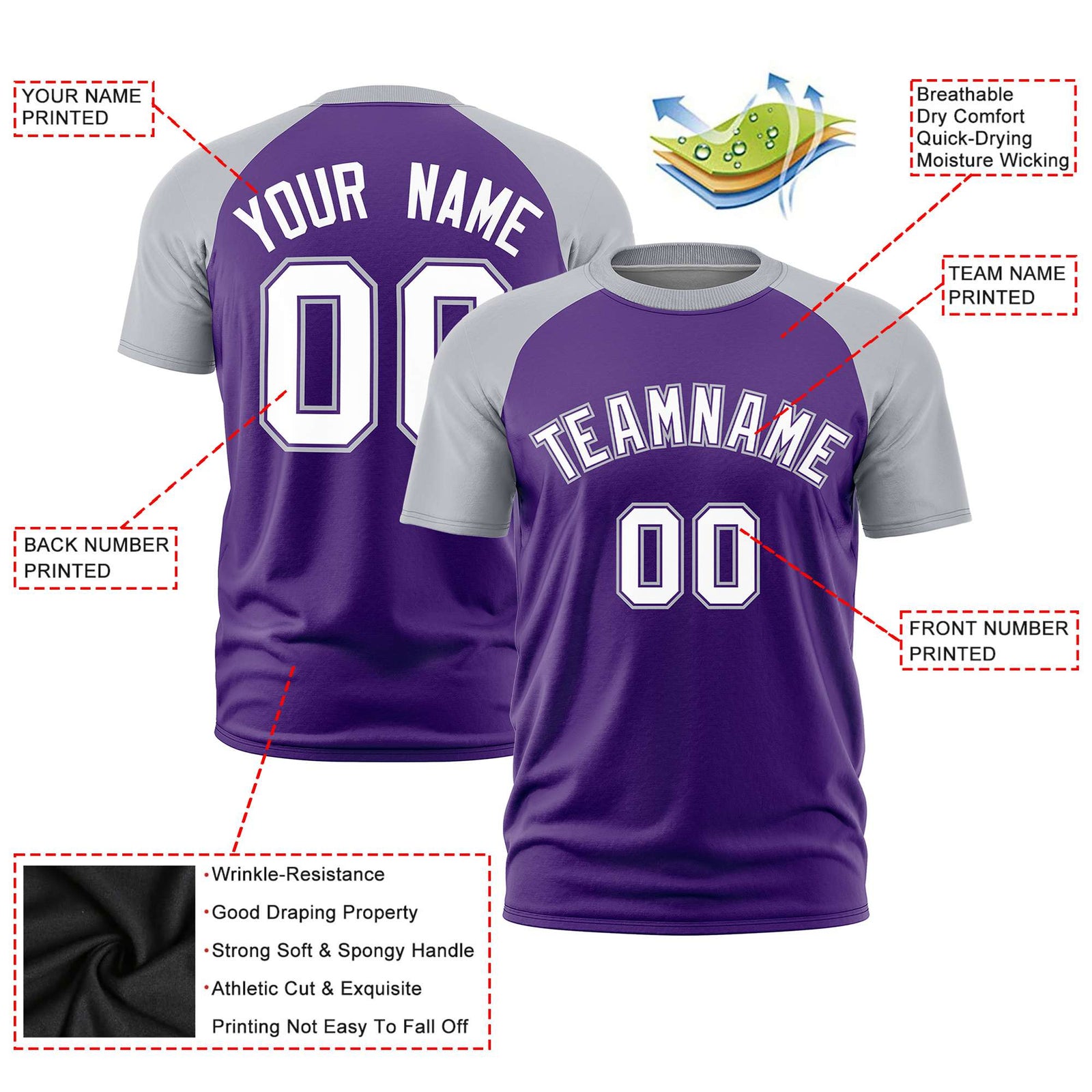Custom Purple Gray Raglan Sleeves Performance T-Shirt