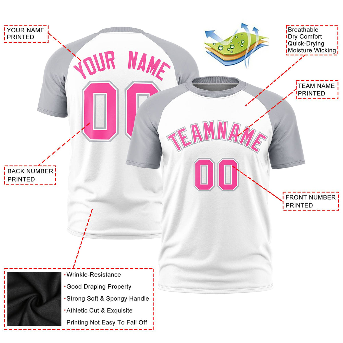 Custom White Gray Raglan Sleeves Performance T-Shirt