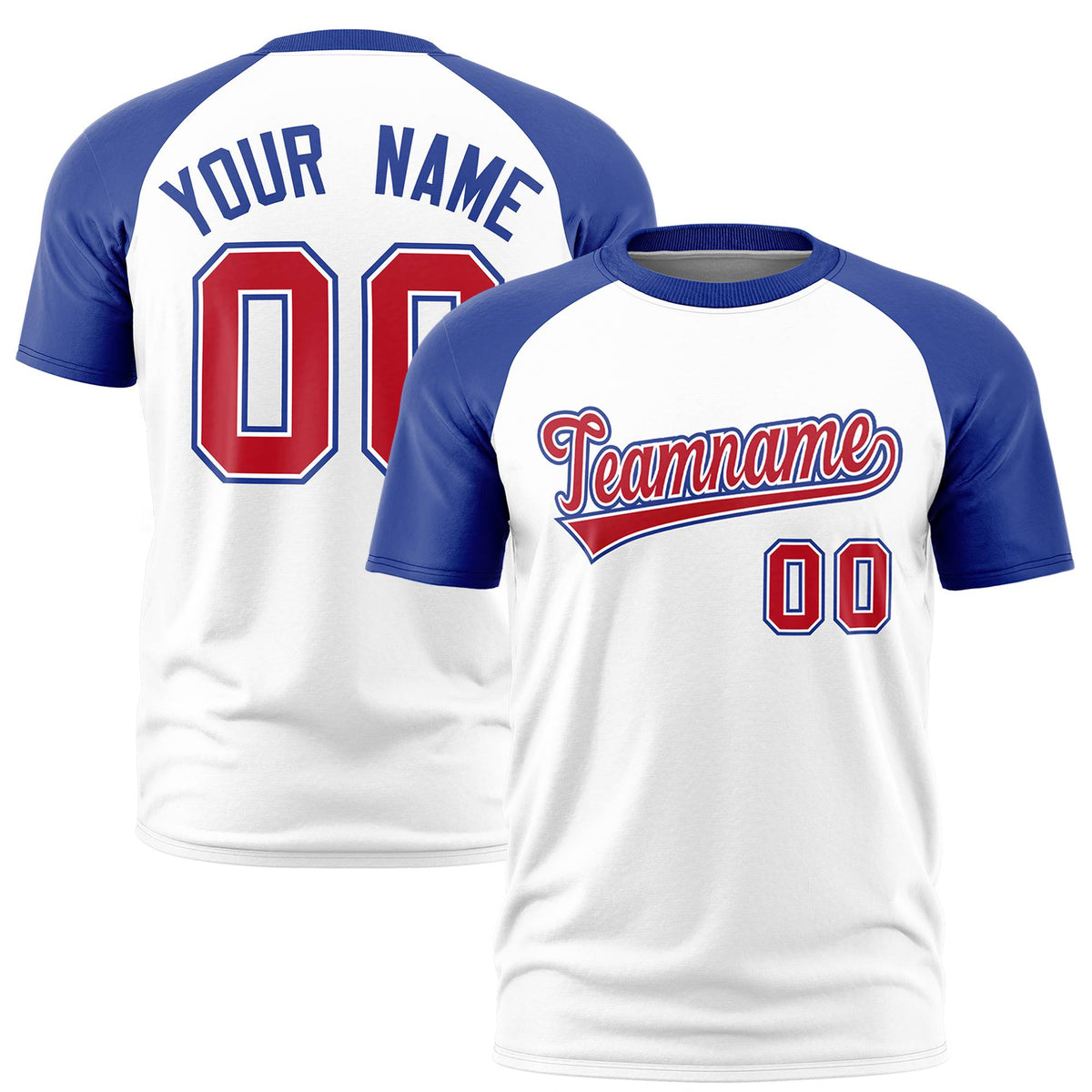Custom White Royal Blue Raglan Sleeves Performance T-Shirt