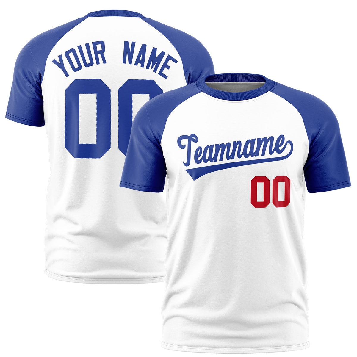 Custom White Royal Blue Raglan Sleeves Performance T-Shirt