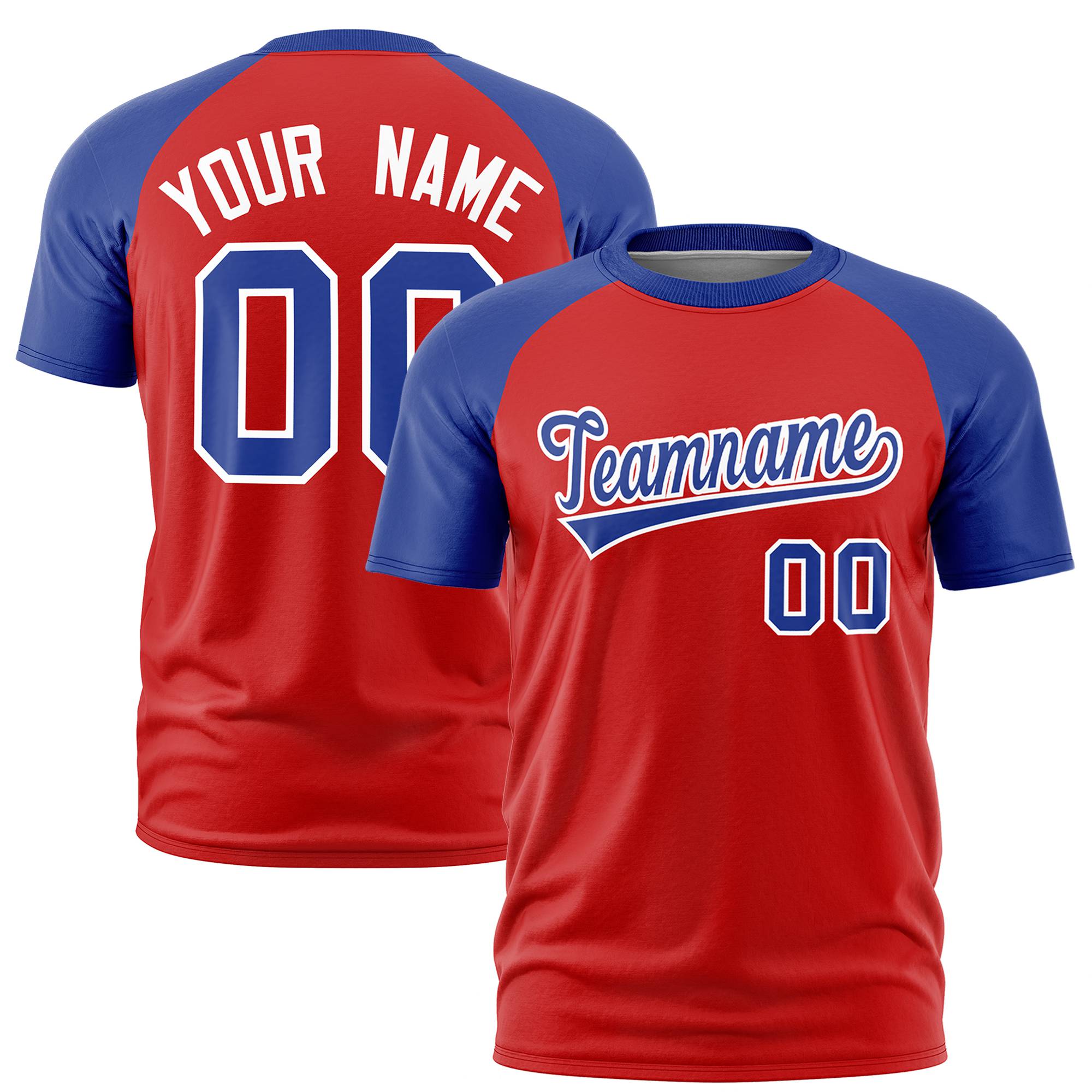 Custom Red Royal Blue Raglan Sleeves Performance T-Shirt