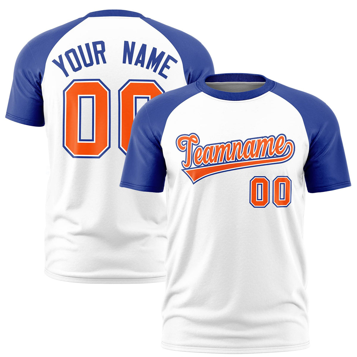 Custom White Royal Blue Raglan Sleeves Performance T-Shirt