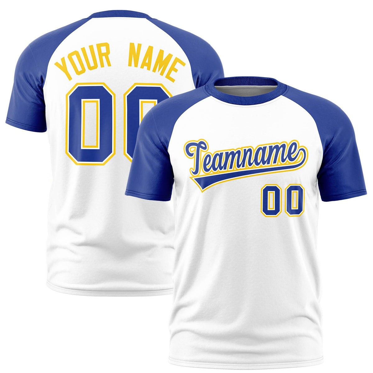Custom White Royal Blue Raglan Sleeves Performance T-Shirt