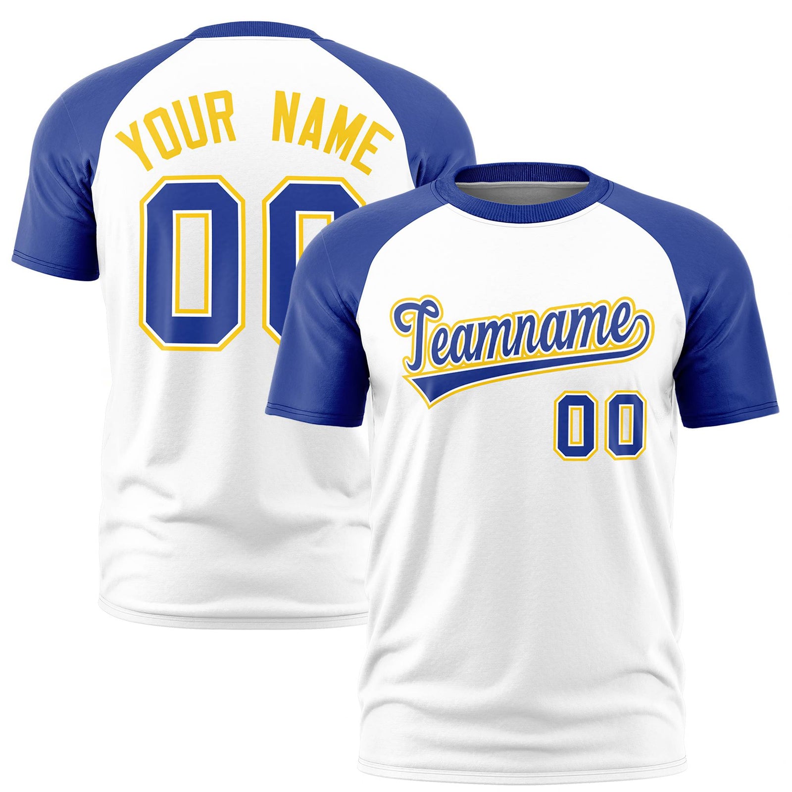 Custom White Royal Blue Raglan Sleeves Performance T-Shirt