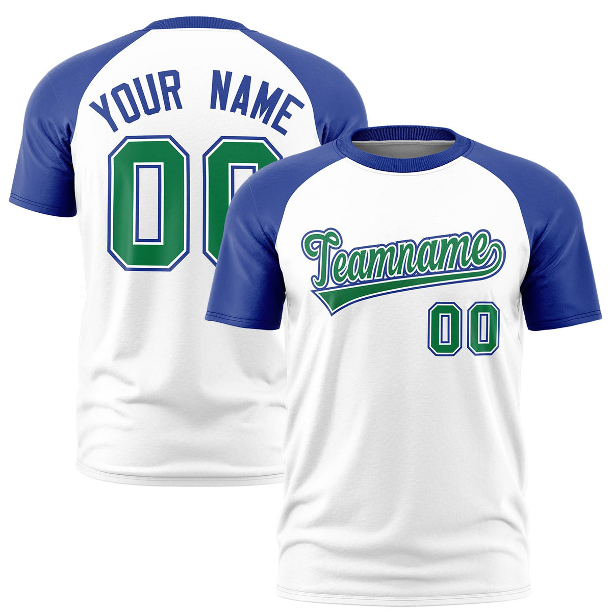 Custom White Royal Blue Raglan Sleeves Performance T-Shirt