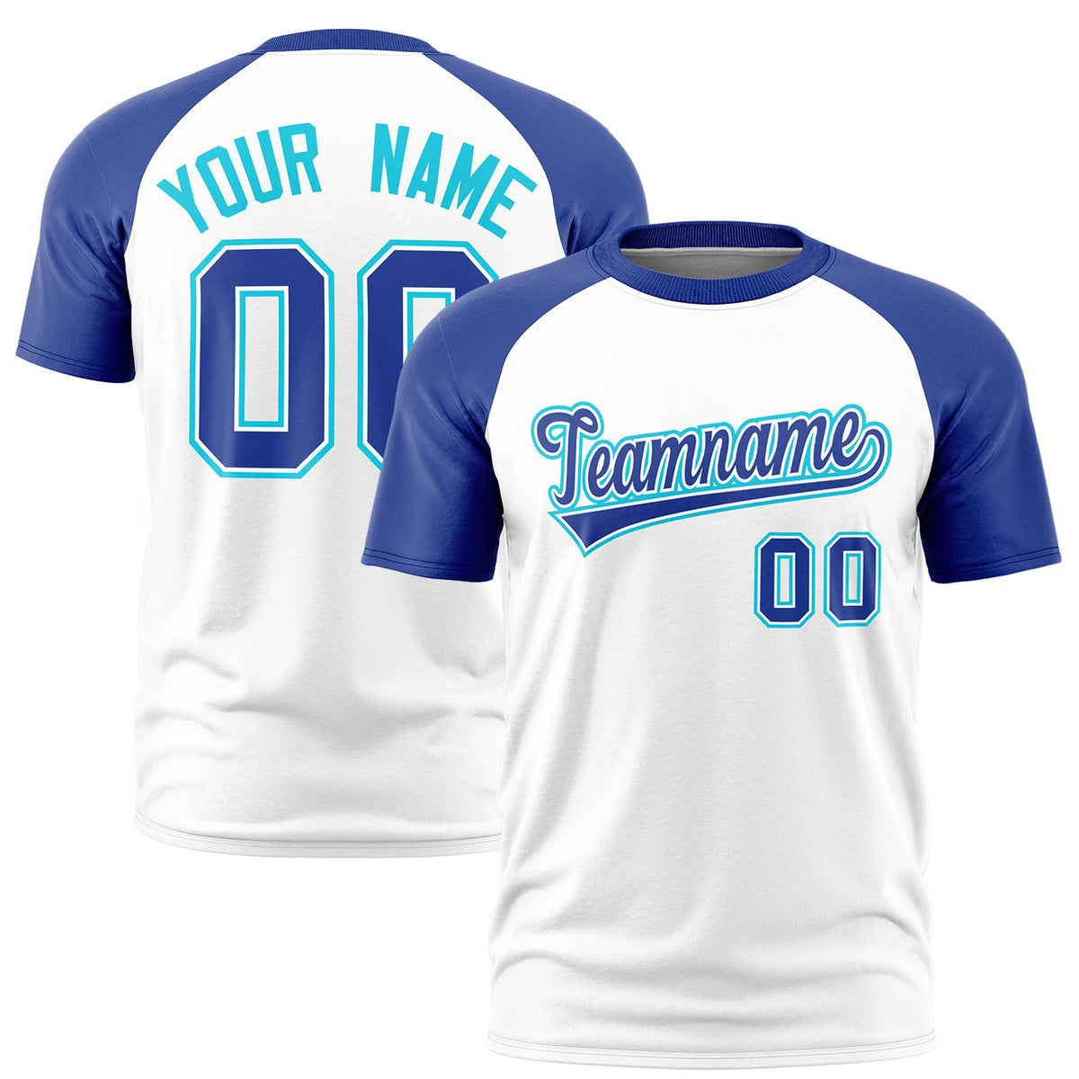 Custom White Royal Blue Raglan Sleeves Performance T-Shirt
